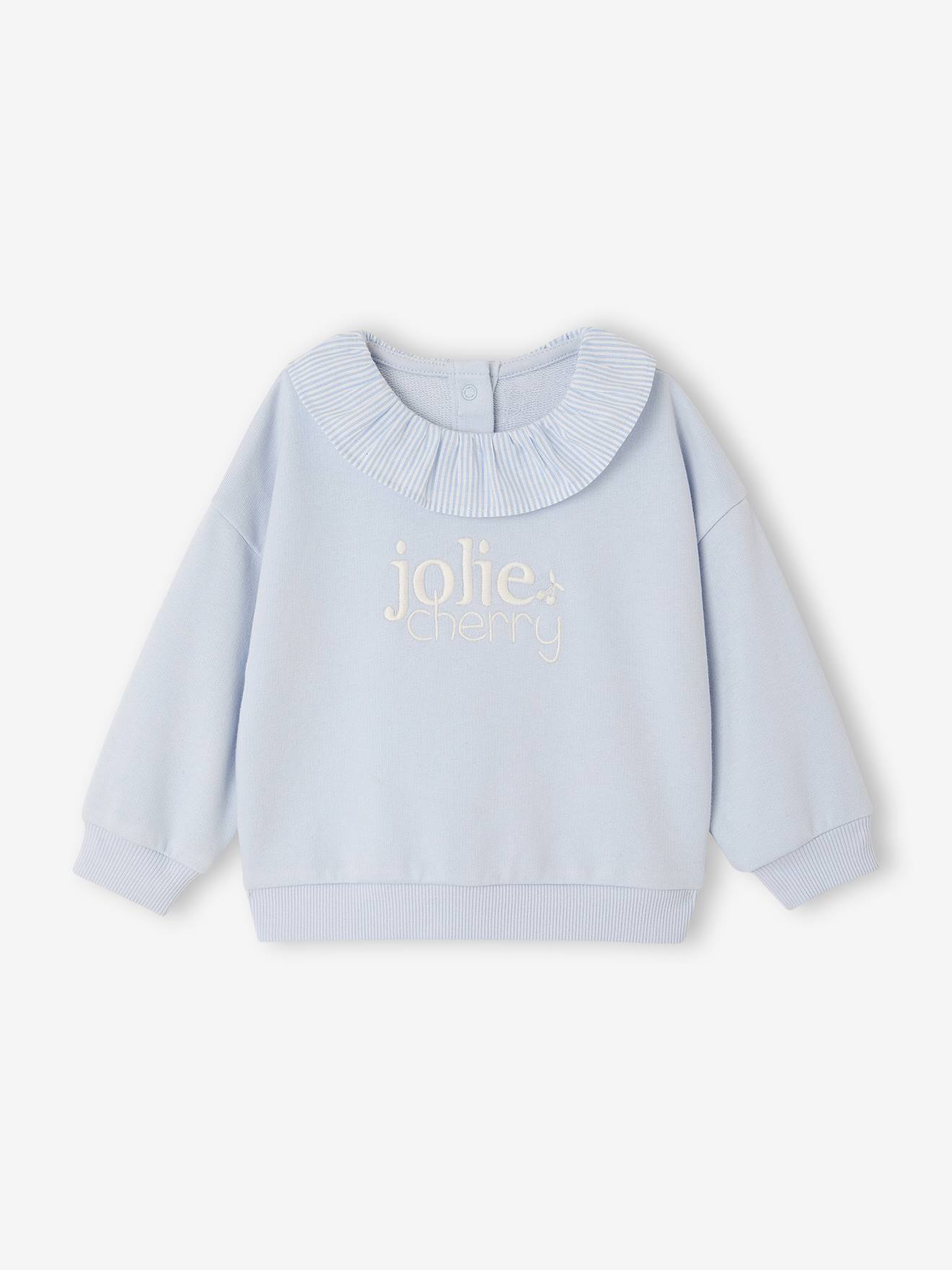 Baby Sweatshirt, Rüschenkragen mit feinen Streifen, Jolie Cherry helles blau Gr. 68 von vertbaudet