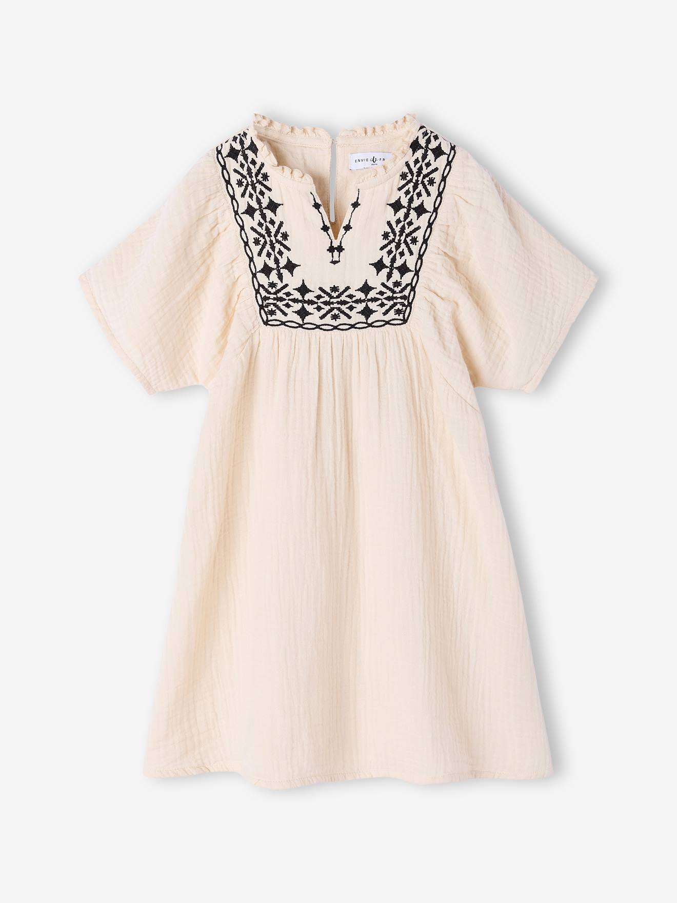 Thumbnail - Mädchen Musselin-Kleid Boho-Stickerei Mama-Tochter-Capsule ENVIE DE FRAISE sandfarben