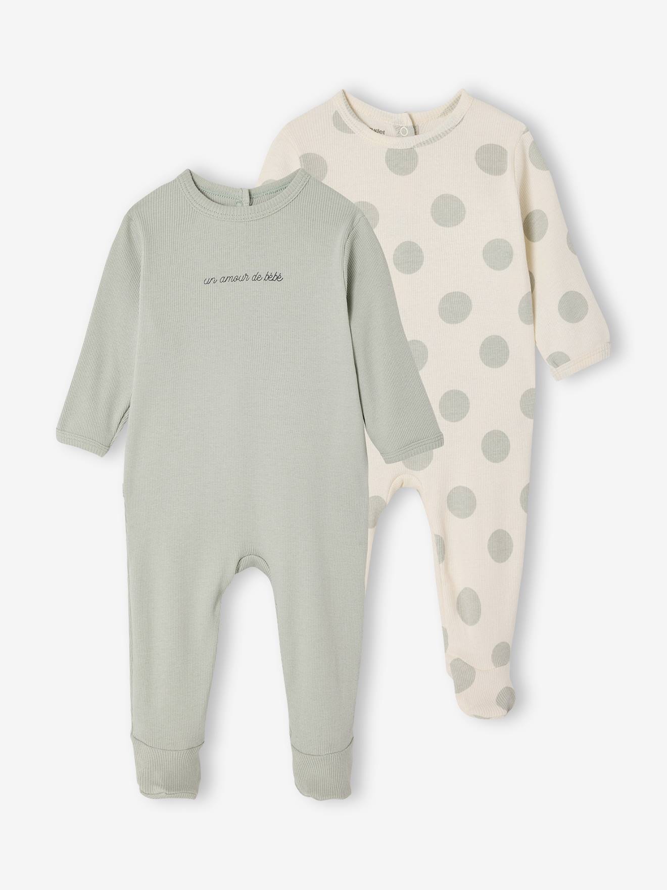 2er-Pack Baby Schlafanzüge mit Rückenöffnung salbei