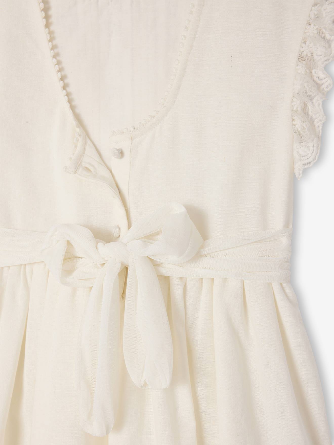 Thumbnail - Festliches langes Kleid Baumwoll-Leinen-Mix mit Stickerei und Bindegürtel