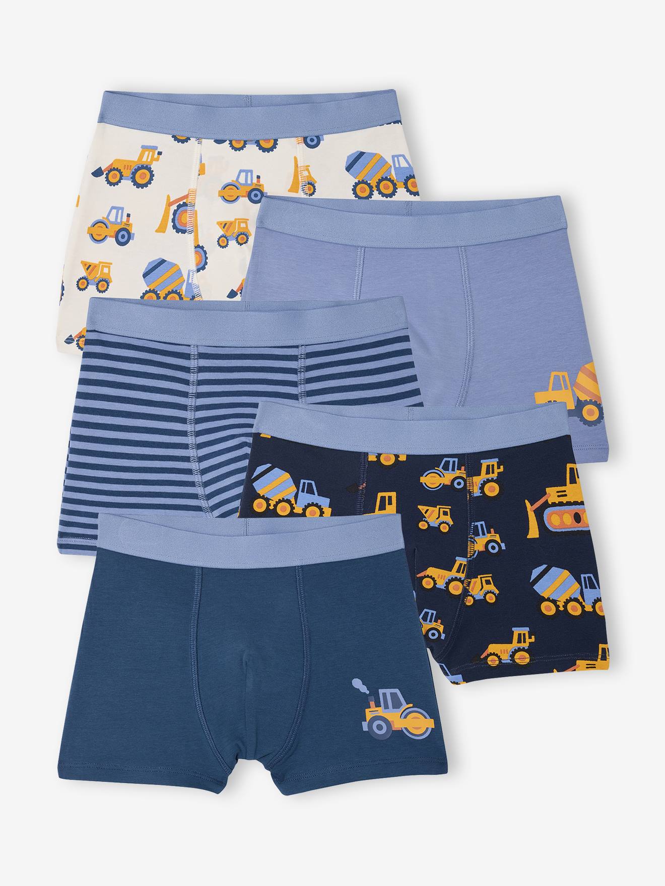5er-Pack Boxershorts mit Bagger-Motiven, Jungen, Bio-Baumwolle aquablau Gr. 152 von vertbaudet