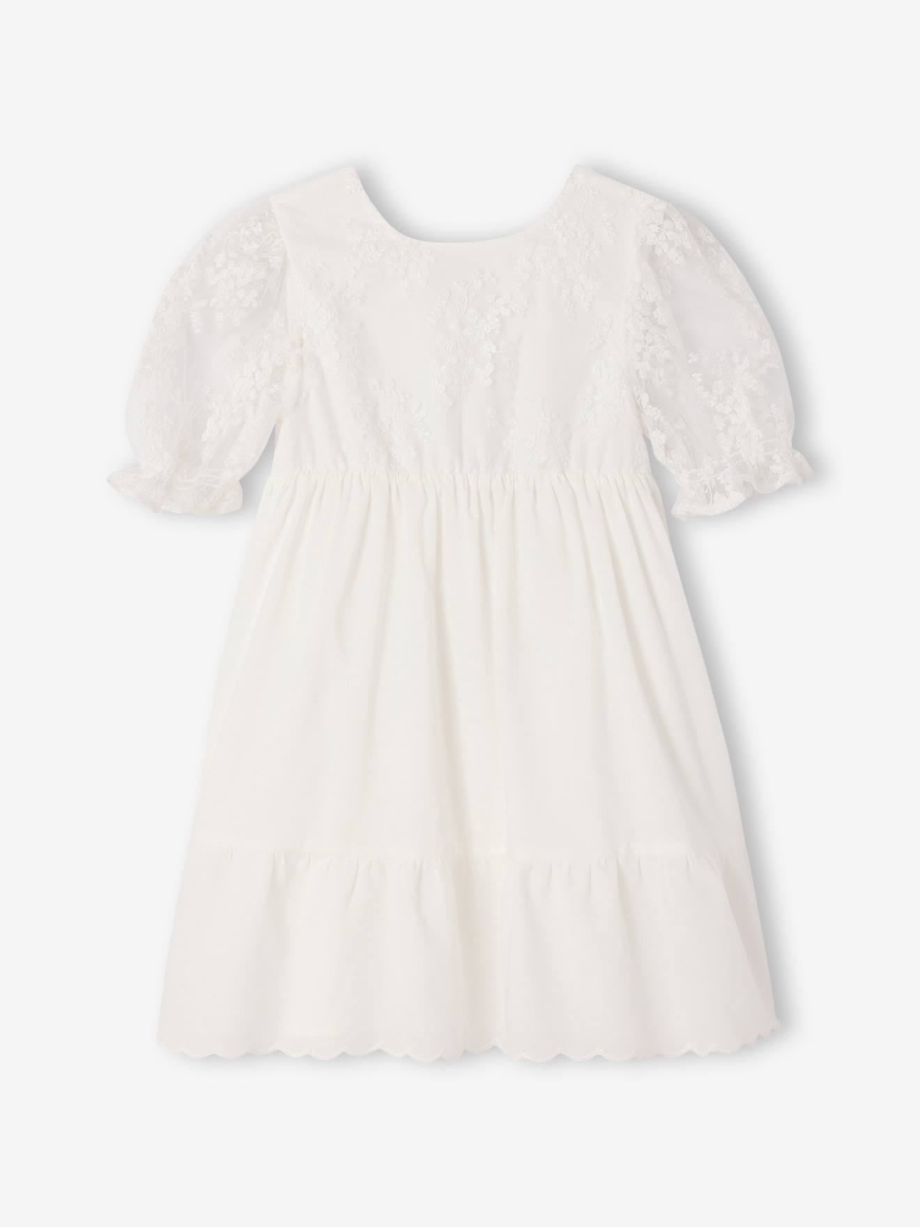 Vertbaudet Festliches Kleid Mit Spitzenärmeln Mädchen Weiß 146/152