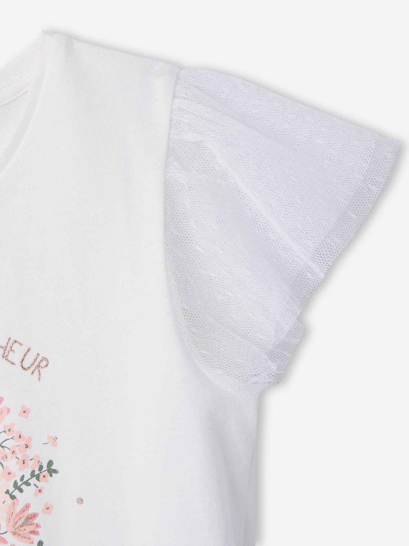 Thumbnail - T-Shirt mit Tüllärmeln und Blumenmotiv