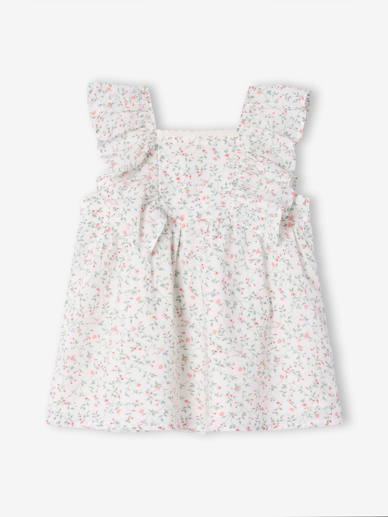 Baby Kleid mit Rüschenärmeln und Blumenmotiven