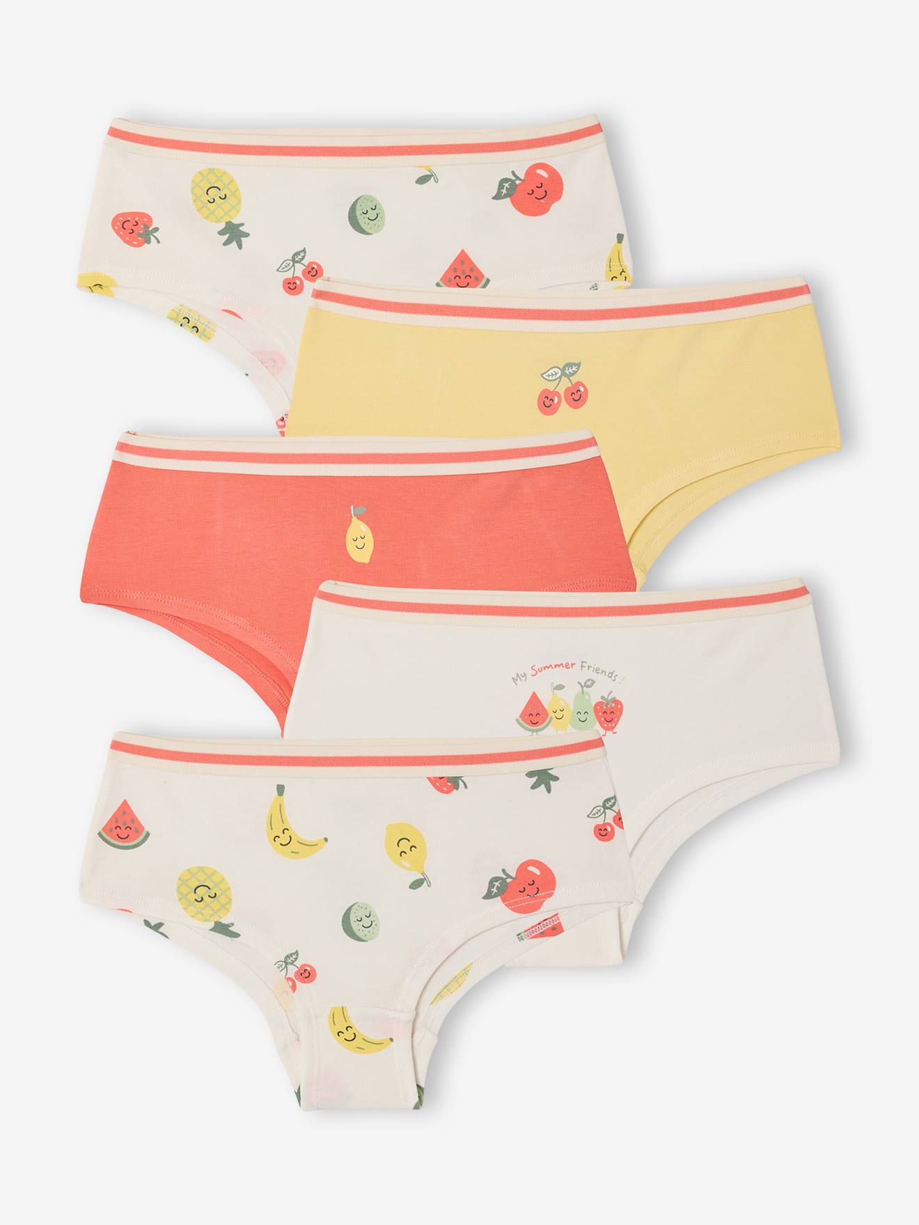 5er-Pack Mädchen Shortys mit Fruchtmotiven