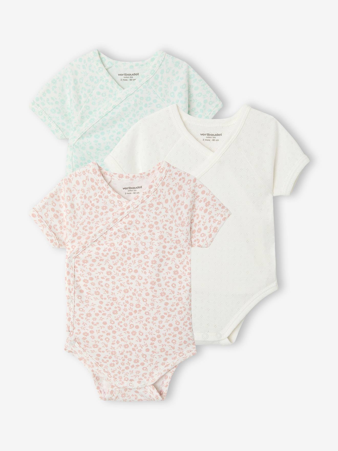 3er-Pack Baby Wickelbodys mit Blumenmotiv