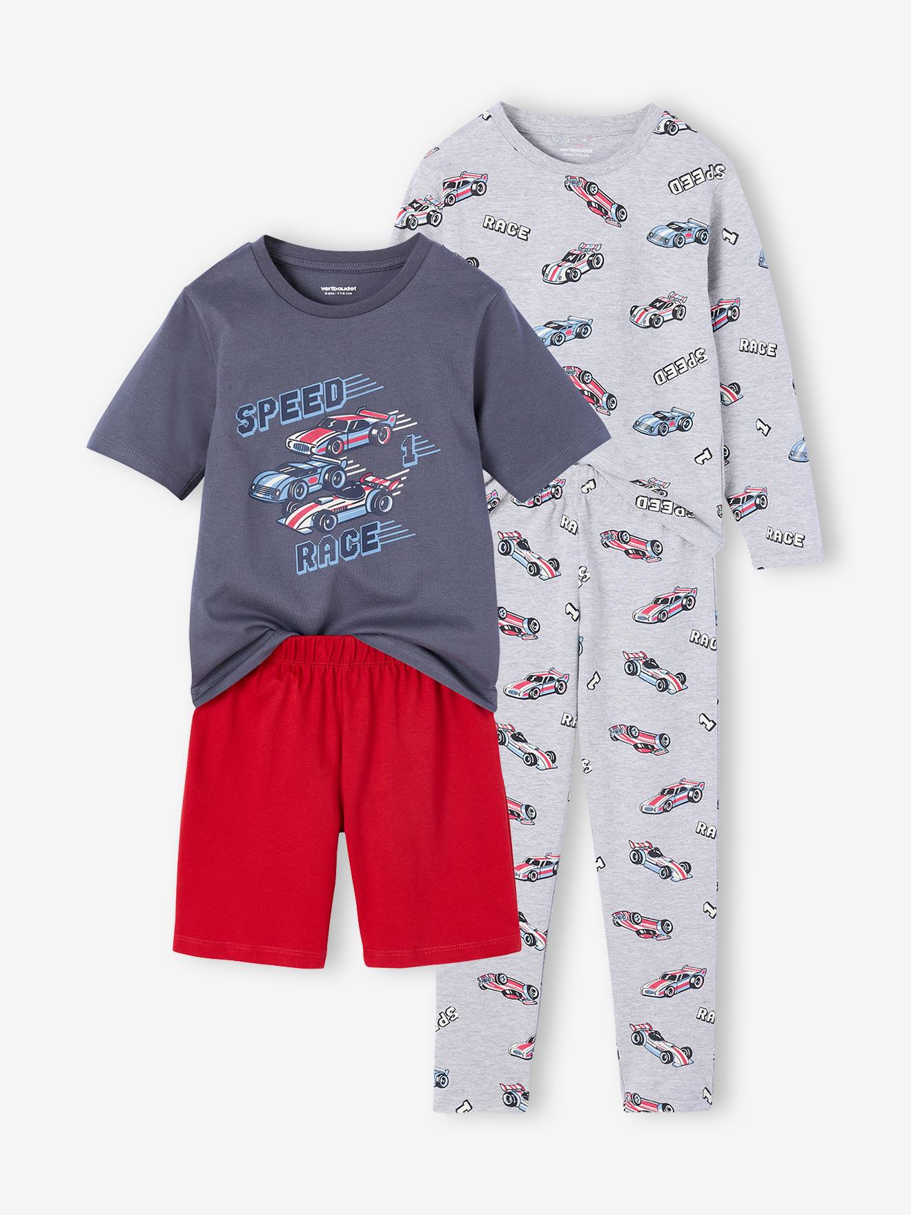 2er-Pack Jungen Schlafanzüge lang & kurz mit Rennwagen-Motiven, Recycling-Baumwolle grau Gr. 110 von vertbaudet