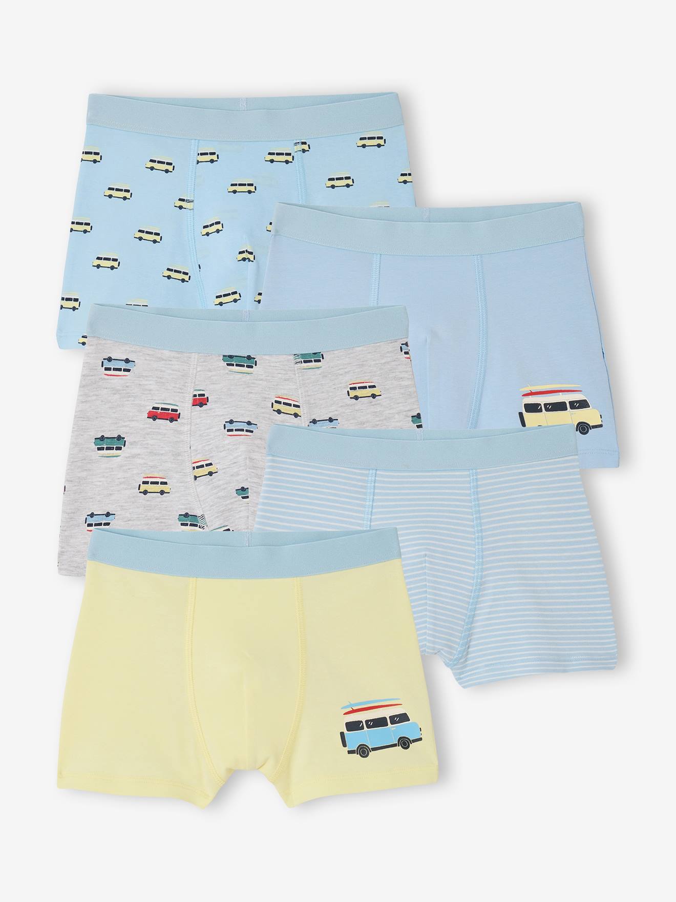 5er-Pack Boxershorts mit Auto-Motiven, Jungen, Bio-Baumwolle aqua Gr. 158/164 von vertbaudet
