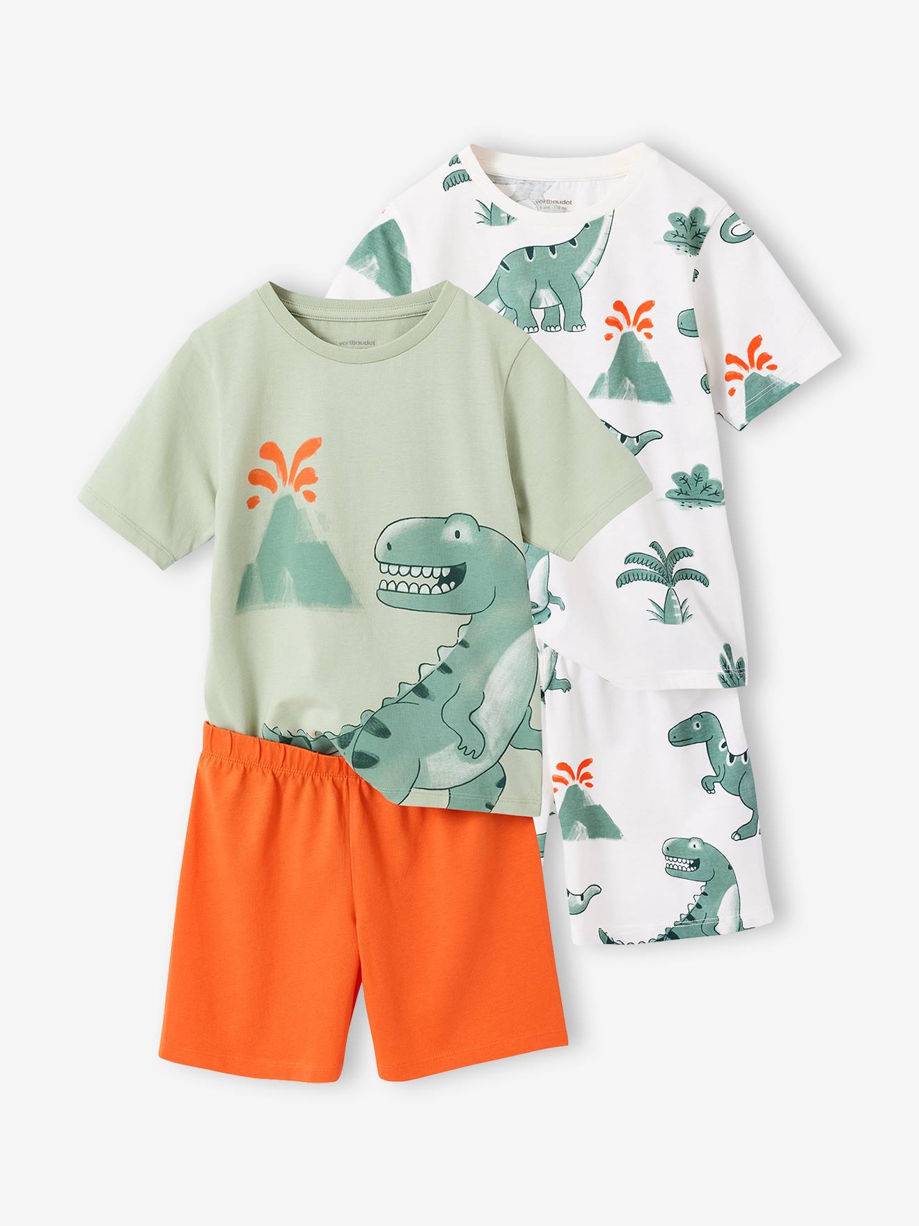 2er-Pack kurze Schlafanzüge Dinosaurier Jungen, Recycling-Baumwolle salbeigrün Gr. 98/104 von vertbaudet