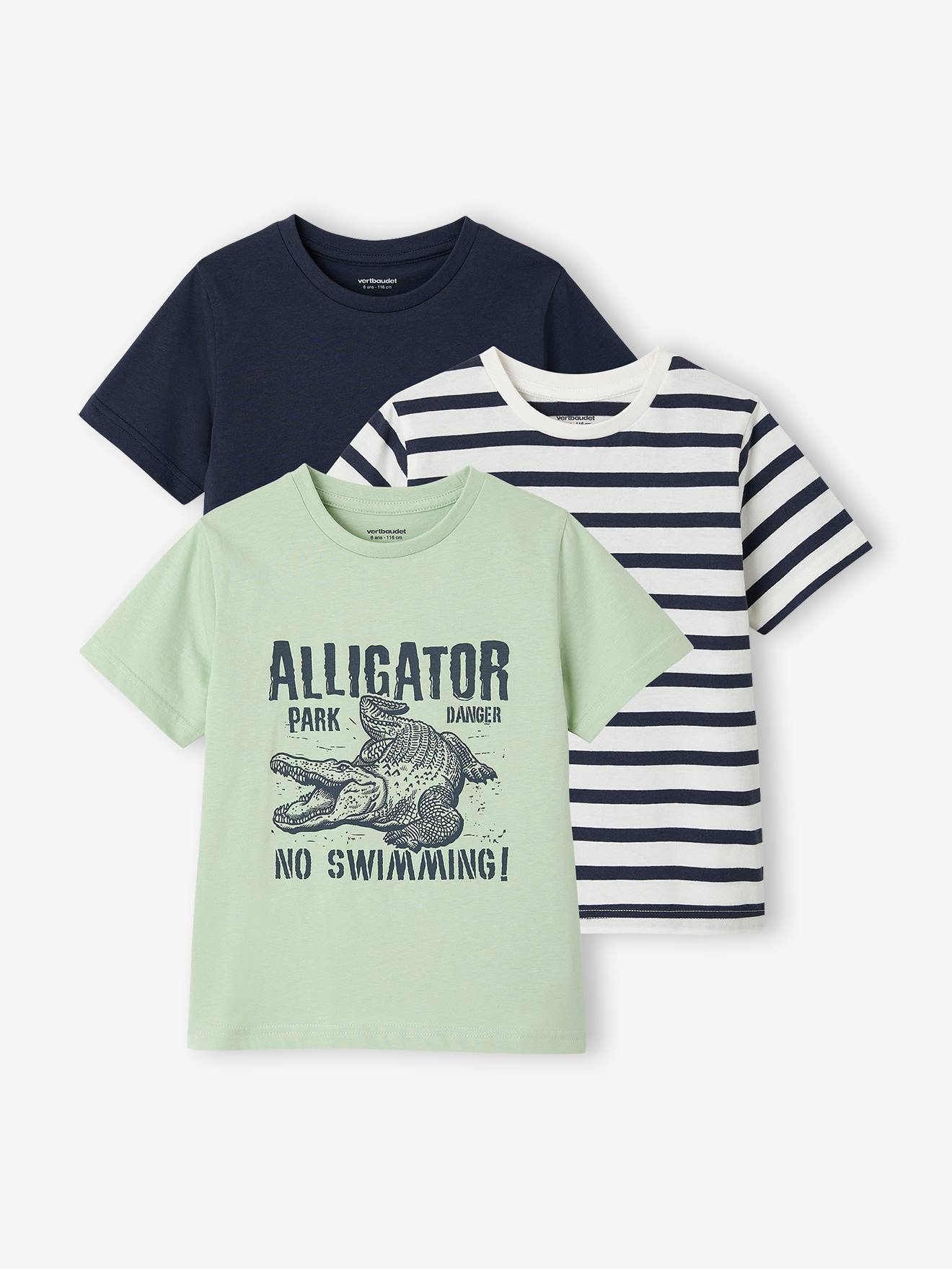 3er-Pack T-Shirts Jungen, Recycling-Baumwolle BASIC mandelgrün Gr. 128 von vertbaudet