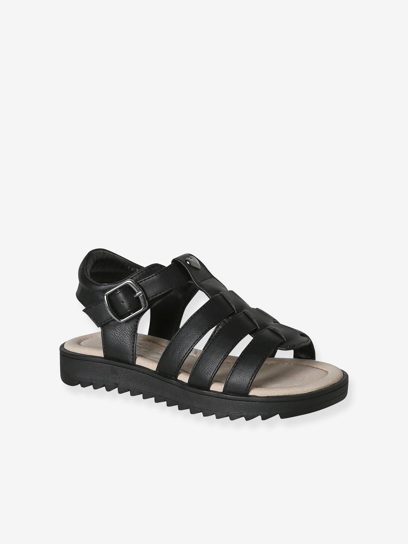 Kinder Riemchen-Sandalen mit dicker Sohle & Anziehtrick schwarz Gr. 30 von vertbaudet