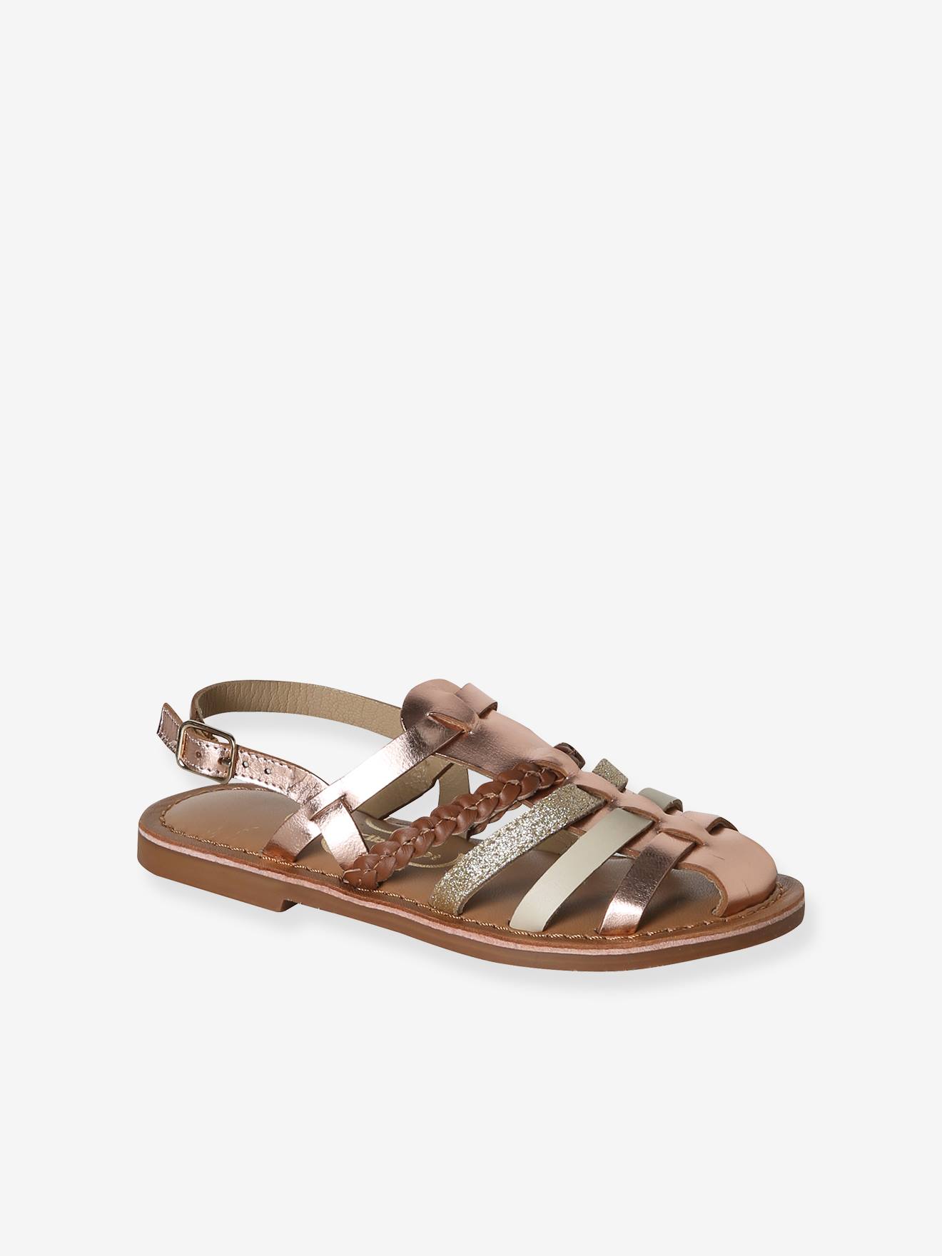 Mädchen Römersandalen aus Leder mit Metallic-Effekt