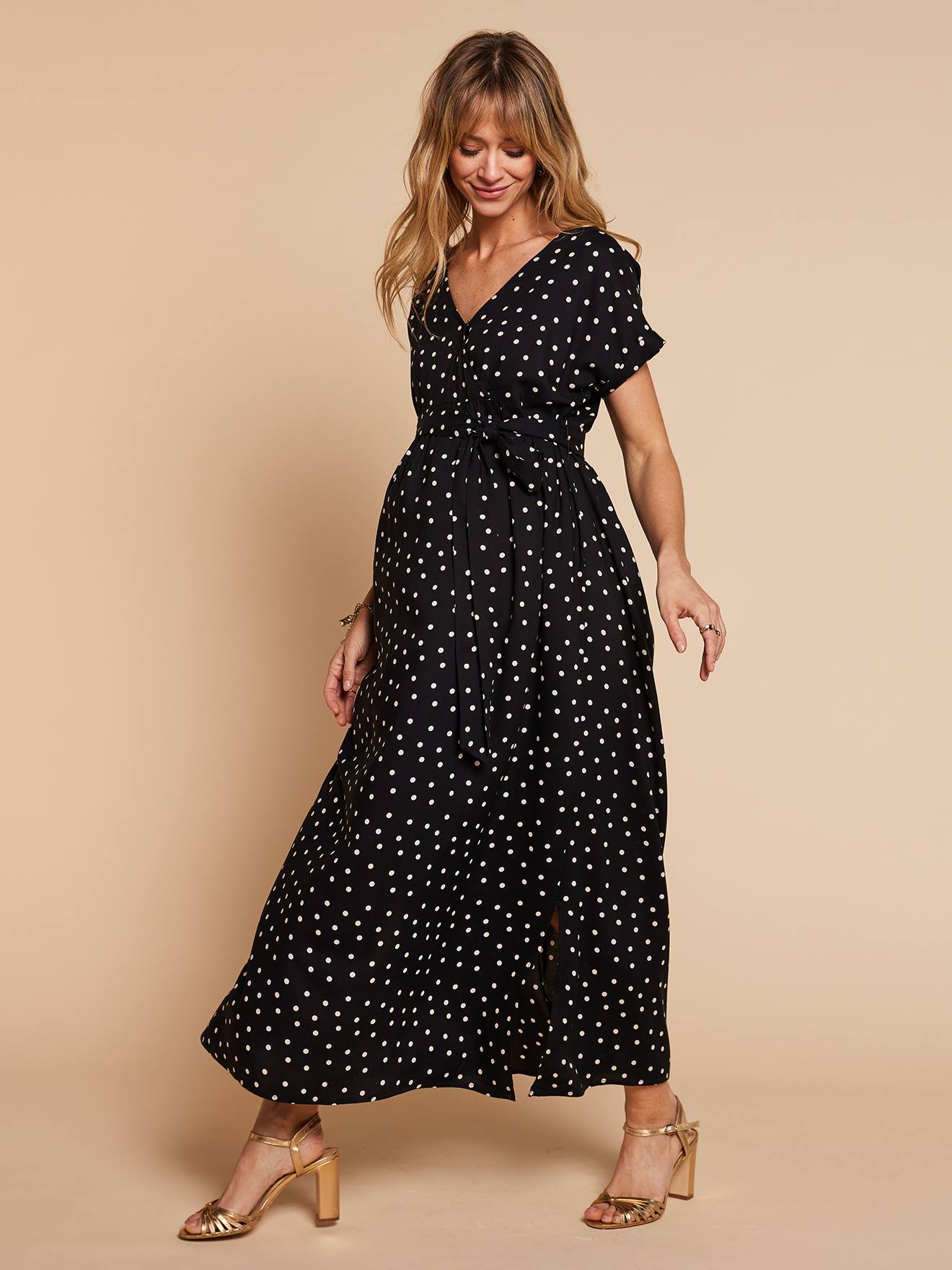 Langes Umstandskleid mit Wickelausschnitt ENVIE DE FRAISE schwarz Gr. 44