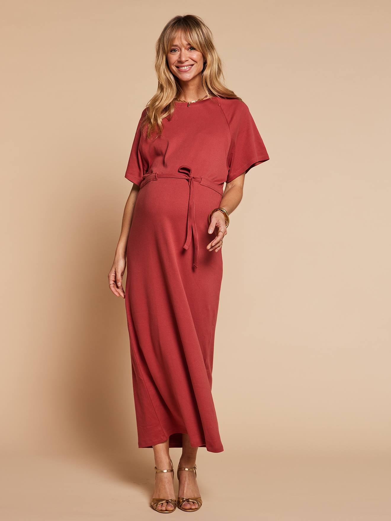 Langes Umstandskleid mit Raglanärmel & Stillfunktion, Bio-Baumwolle ENVIE DE FRAISE terrakotta Gr. 44/46