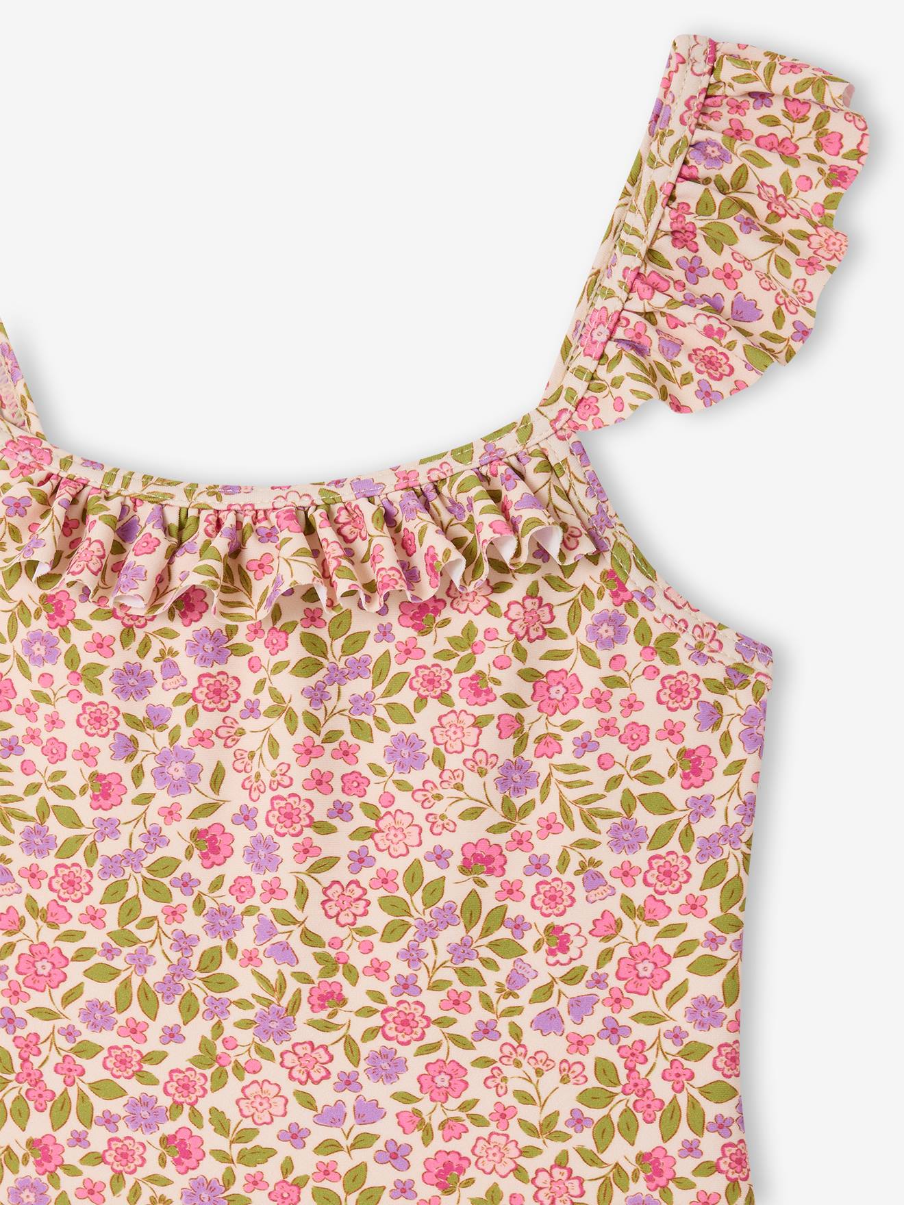 Thumbnail - Mädchen Badeanzug mit Rüschen und Blumenmotiven hell