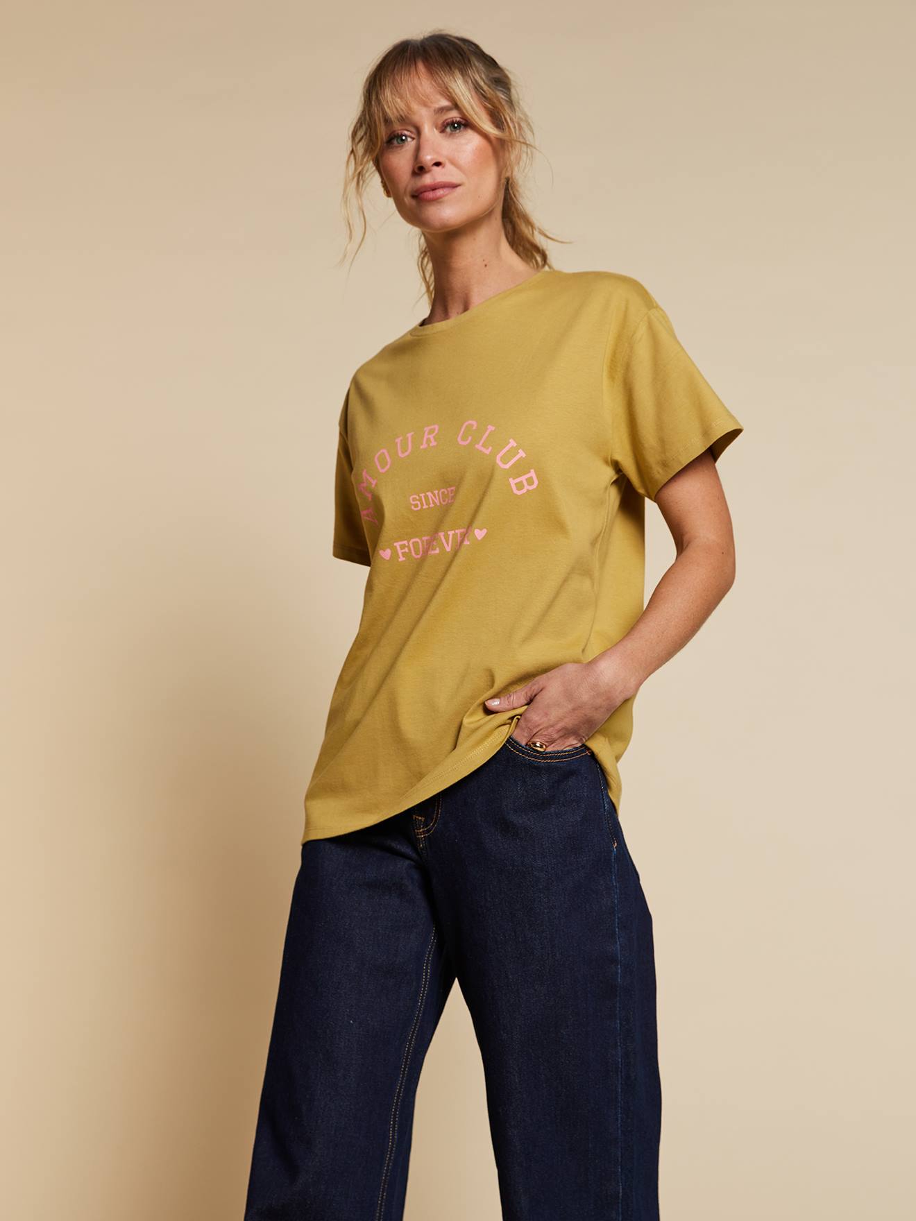 Damen T-Shirt AMOUR CLUB Mama-Tochter-Capsule ENVIE DE FRAISE, Bio-Baumwolle olivgrün Gr. 36/38