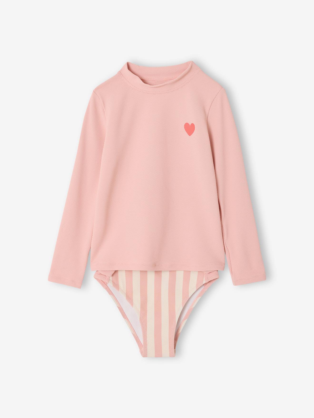 Mädchen Strand-Set: UV-Badeshirt & Badehose, Wabenstruktur rosa Gr. 140 von vertbaudet