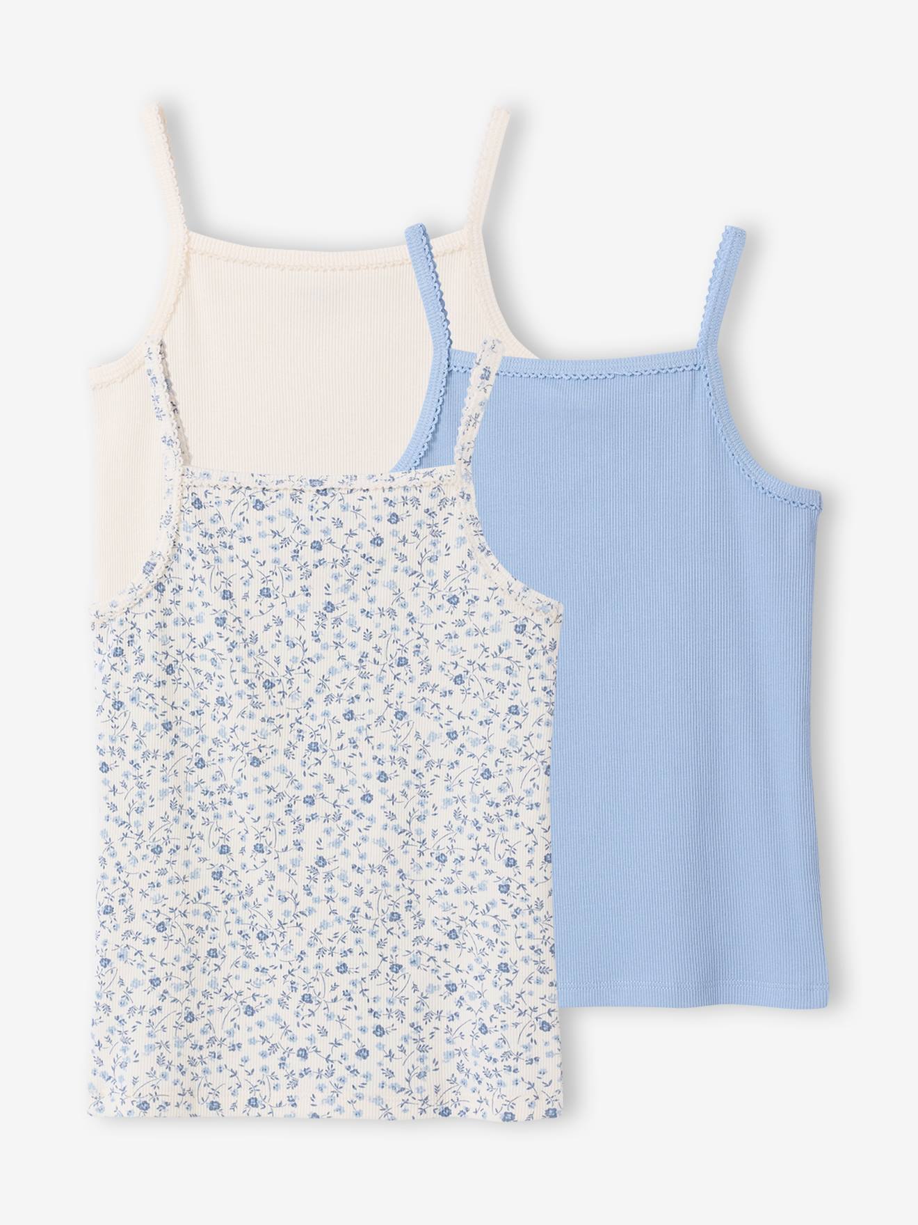 3er-Pack Trägertops mit Picotkante, Rippstrick aus Bio-Baumwolle, Mädchen wollweiß Gr. 158 von vertbaudet