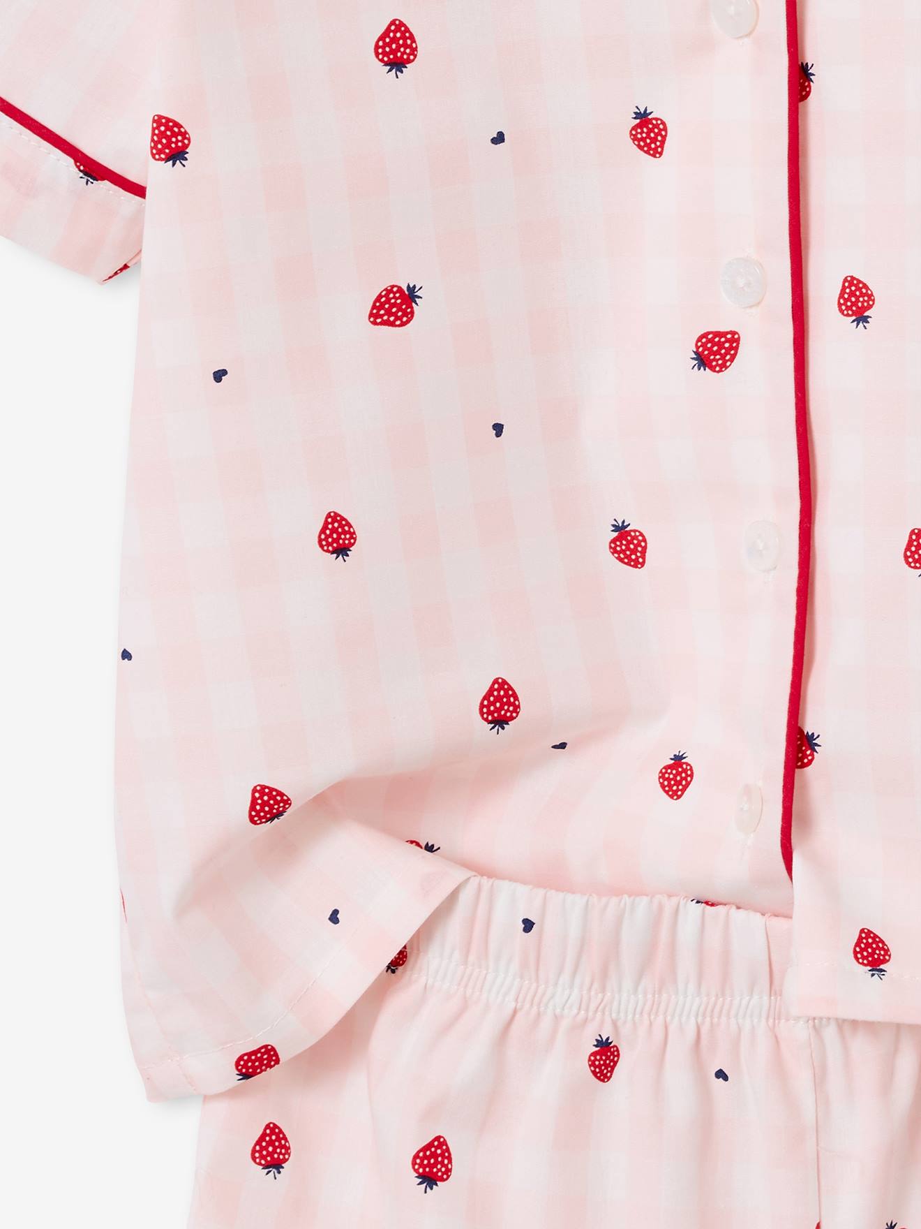 Thumbnail - Kurzer Schlafanzug mit Erdbeeren & kleinen Herzen für Mädchen hell