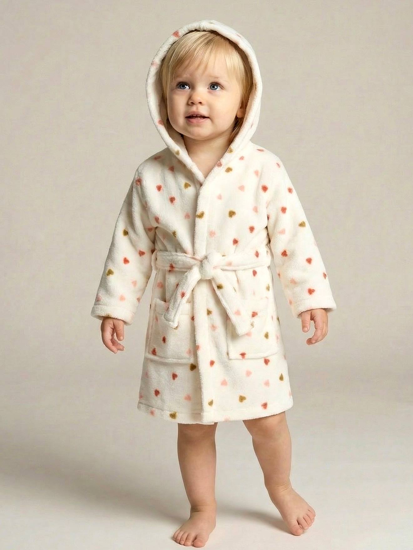 Bademantel HERZ Baby mit Recycling-Baumwolle, personalisierbar weiß Gr. 92/98 von vertbaudet
