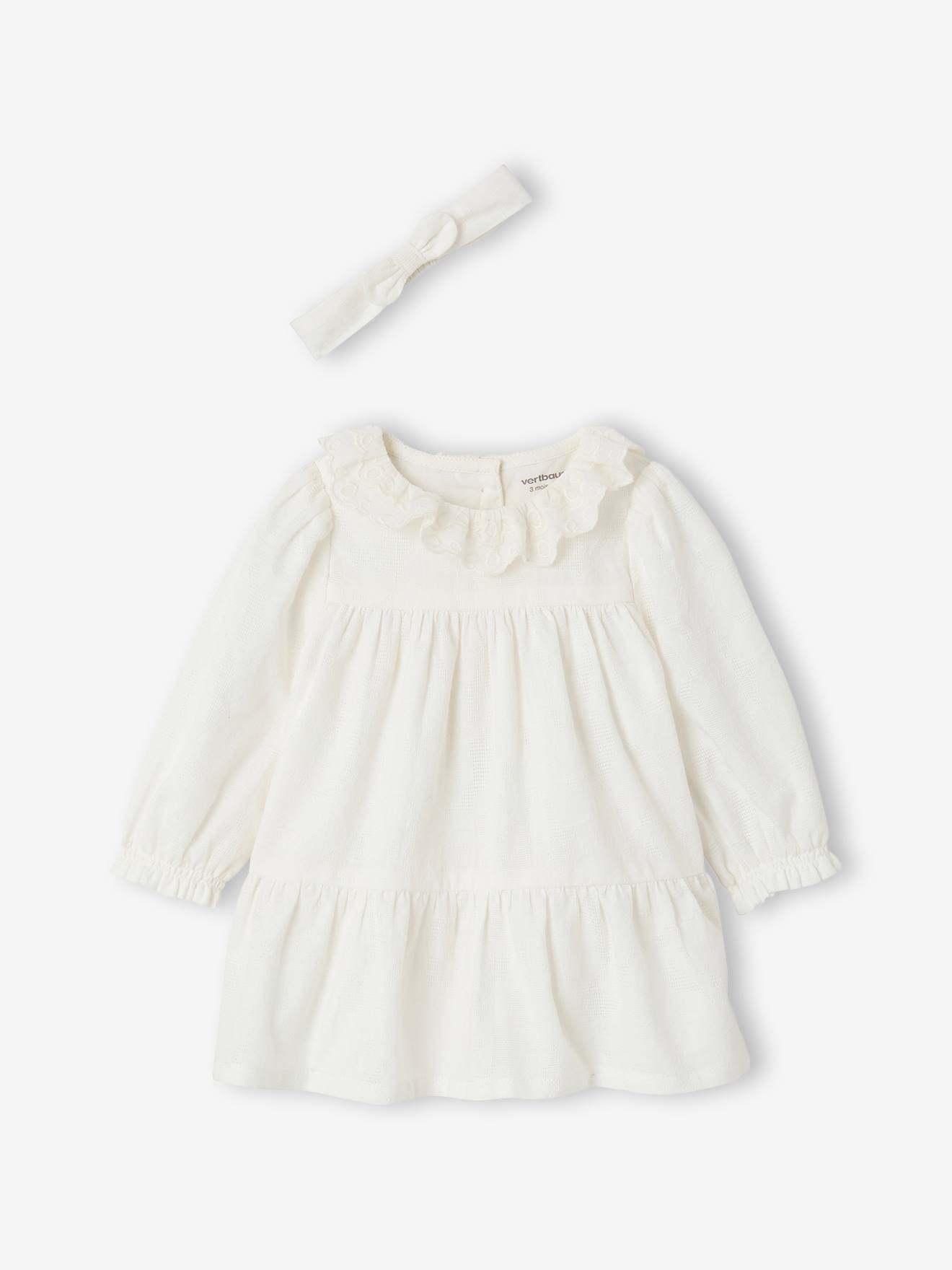 Vertbaudet Festliches Mädchen Baby-Set Wollweiß 92/98