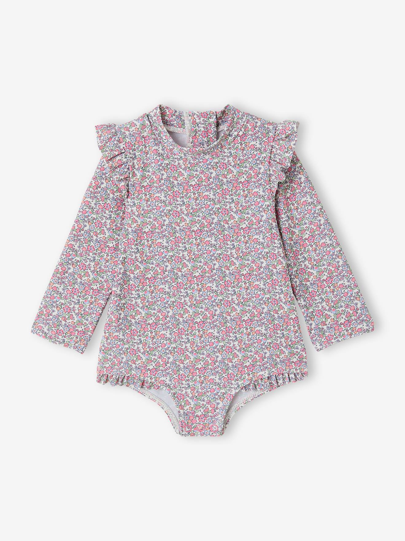Baby UV-Badeanzug mit Blumenprint & Druckknopferschluss im Schritt wollweiß Gr. 71 von vertbaudet