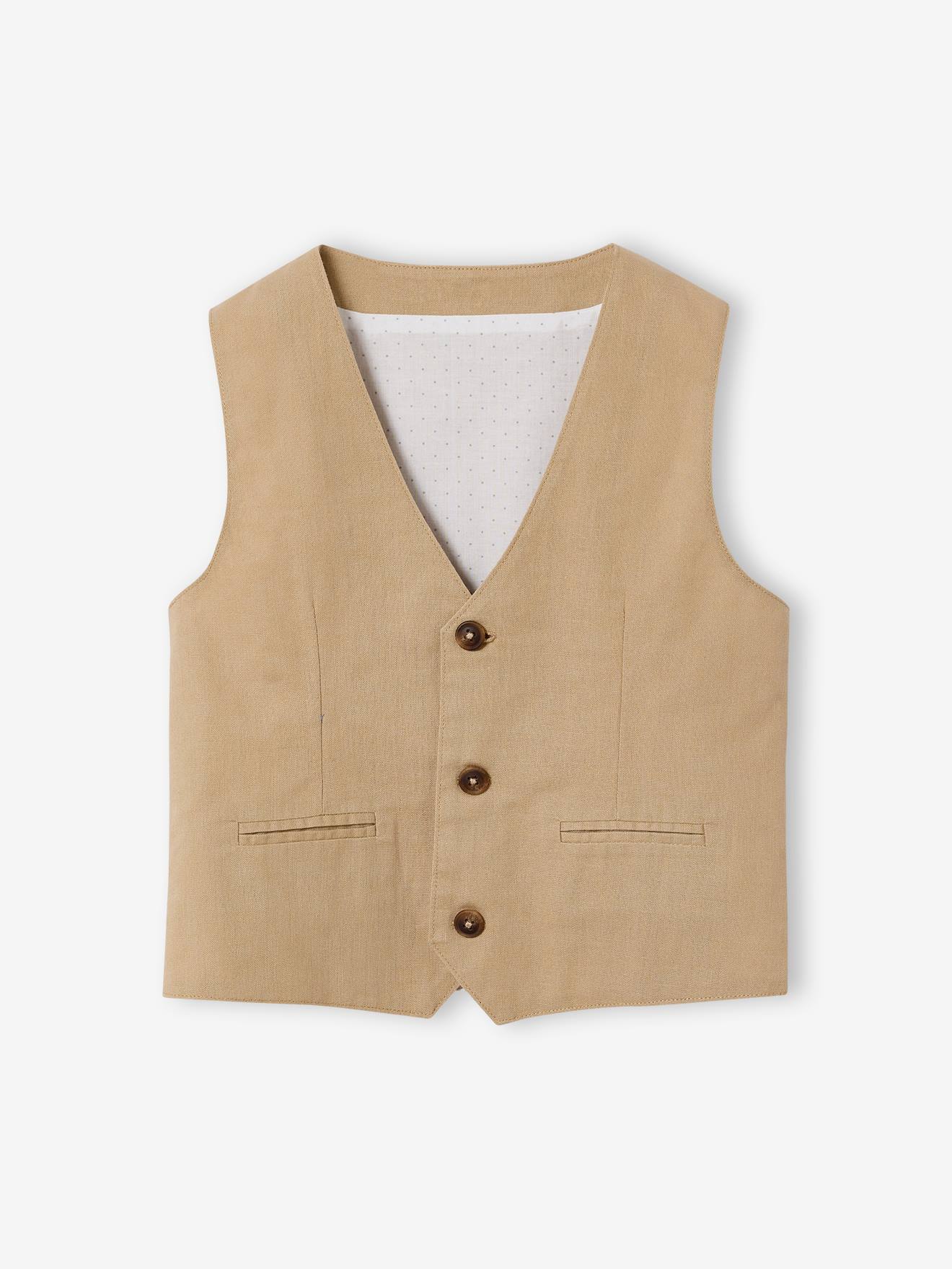 Vertbaudet Festliche Jungen Weste Aus Baumwoll-Leinen-Mix Beige 158/164