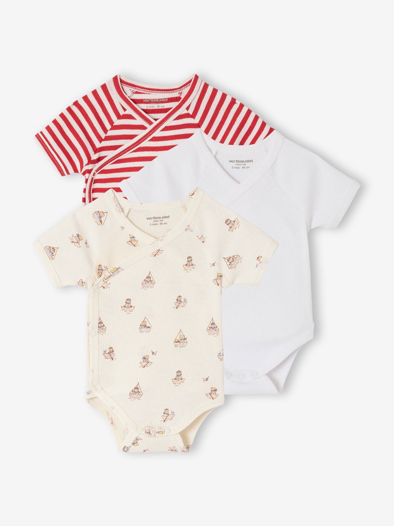 3er-Pack Baby Bodys Wickelform mit kurzen Ärmeln