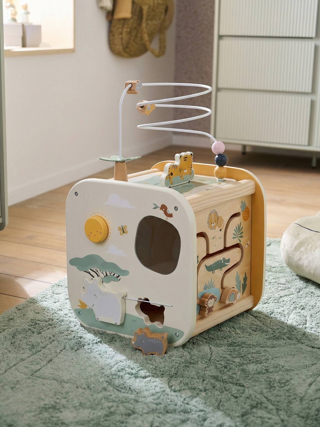 Baby Activity-Würfel TANSANIA aus Holz FSC gelb von vertbaudet