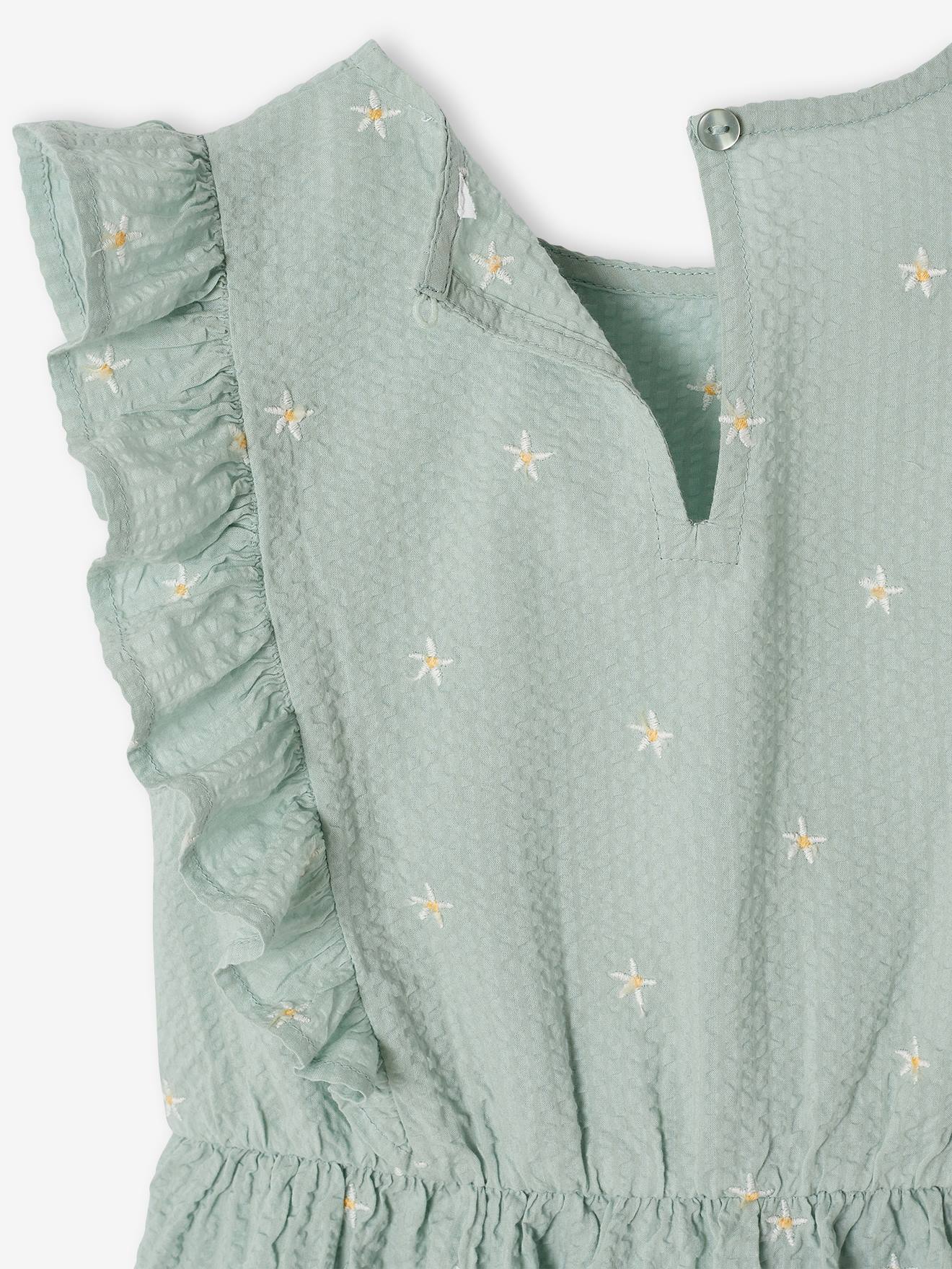 Thumbnail - Mädchen Volantkleid aus Seersucker salbei