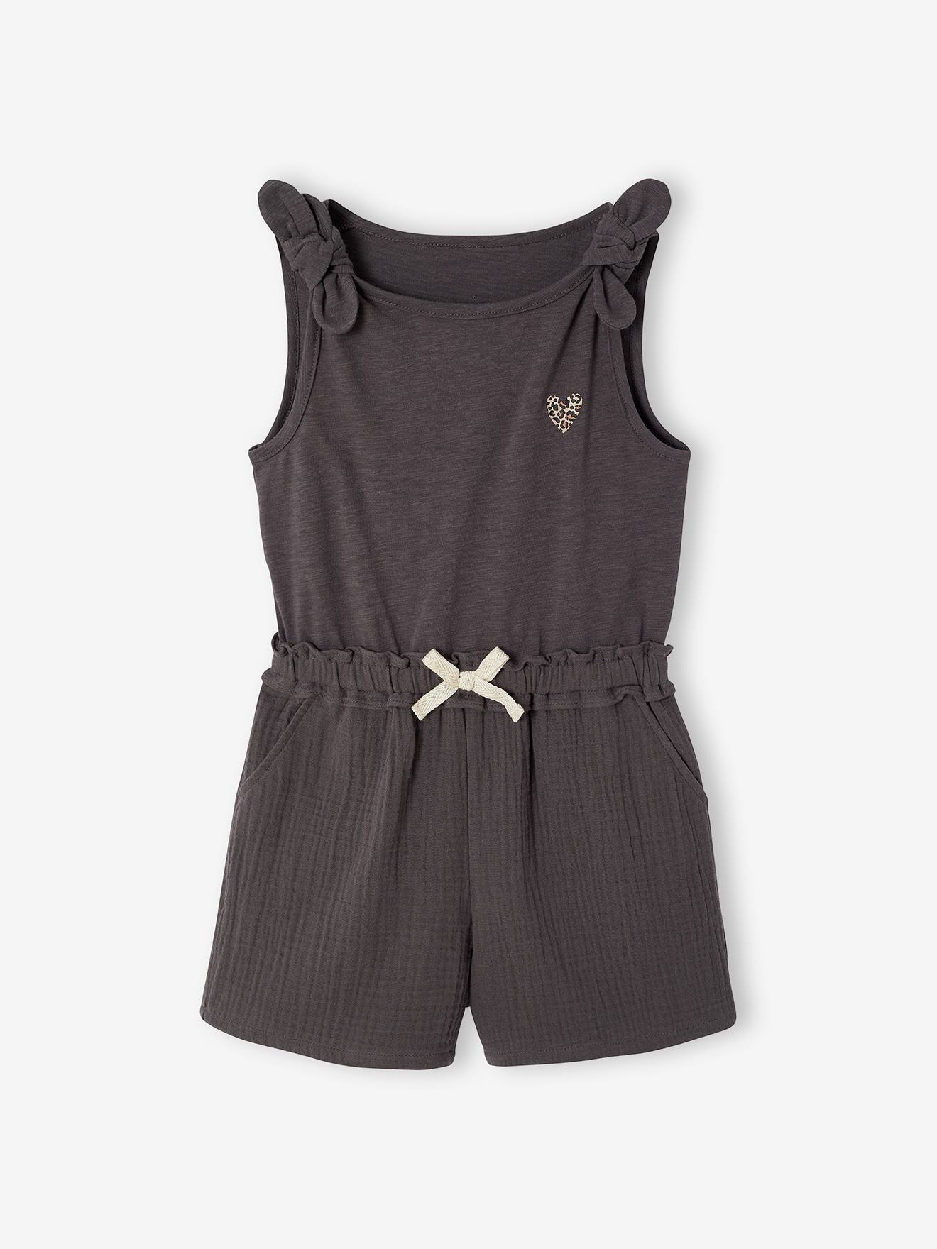 Vertbaudet Kurzer Mädchen Jumpsuit Aus Materialmix Schiefergrau 146/152