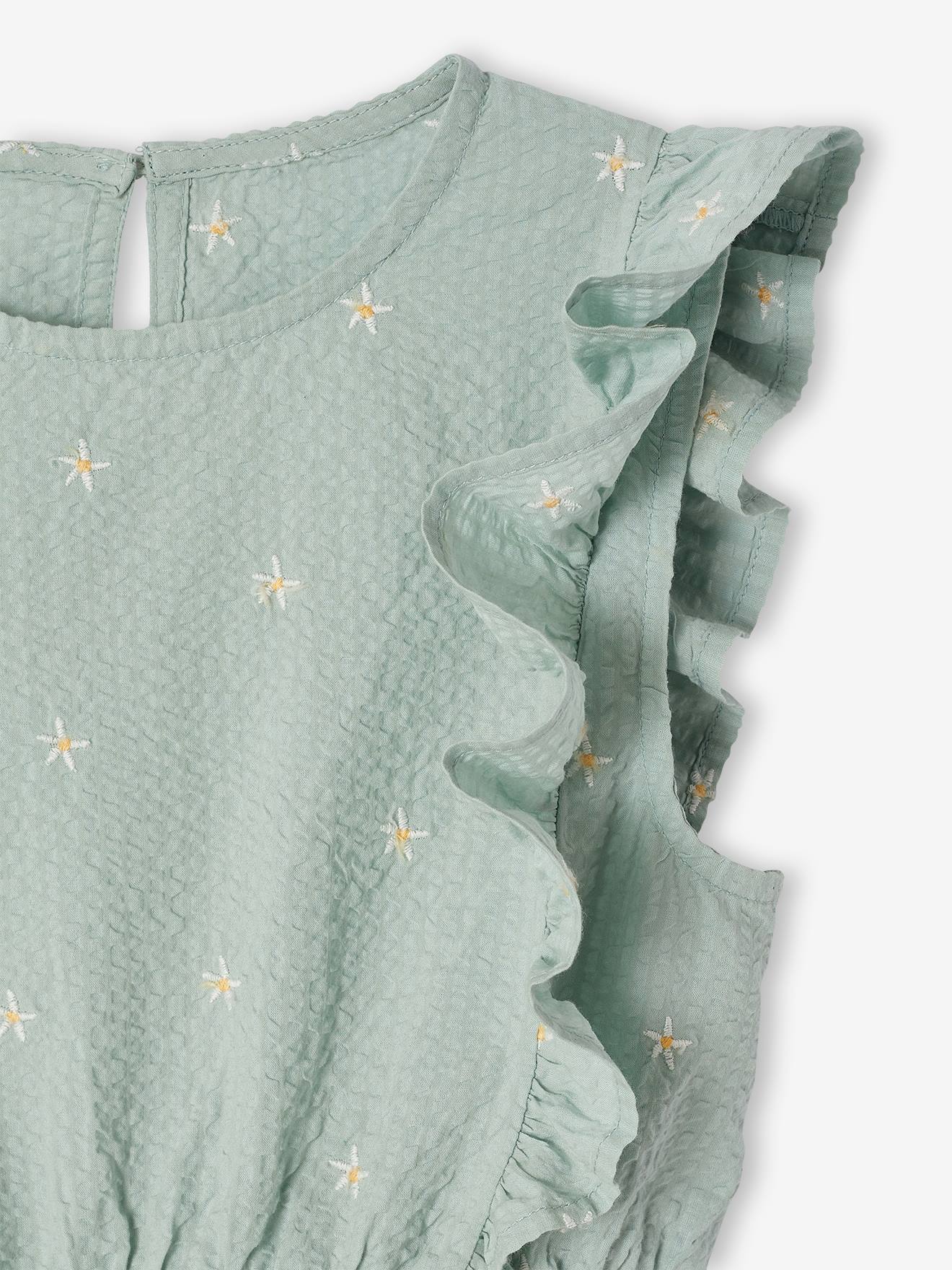 Thumbnail - Mädchen Volantkleid aus Seersucker salbei