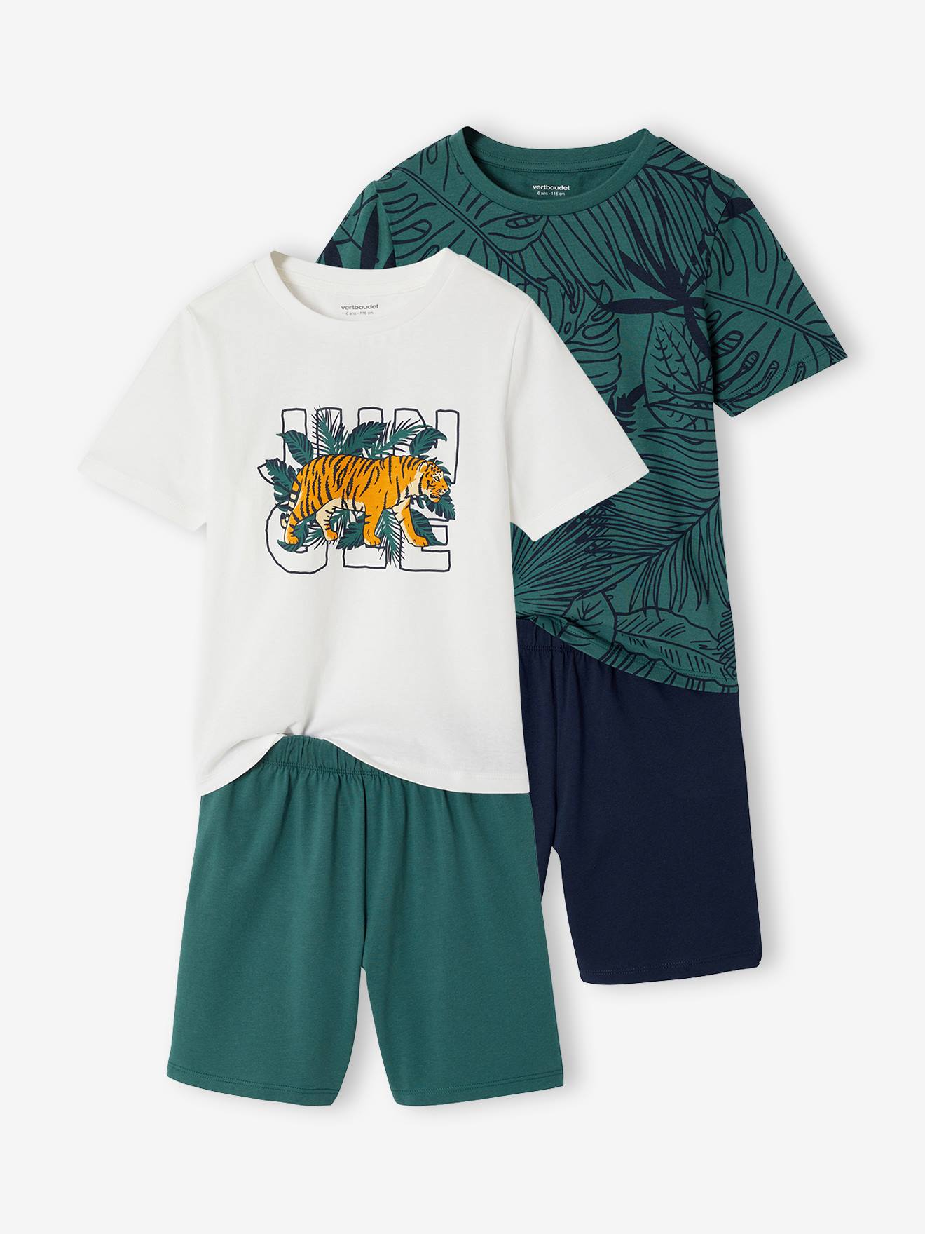2er-Pack kurze Schlafanzüge JUNGLE mit Tiger-Motiv Kinder englisch