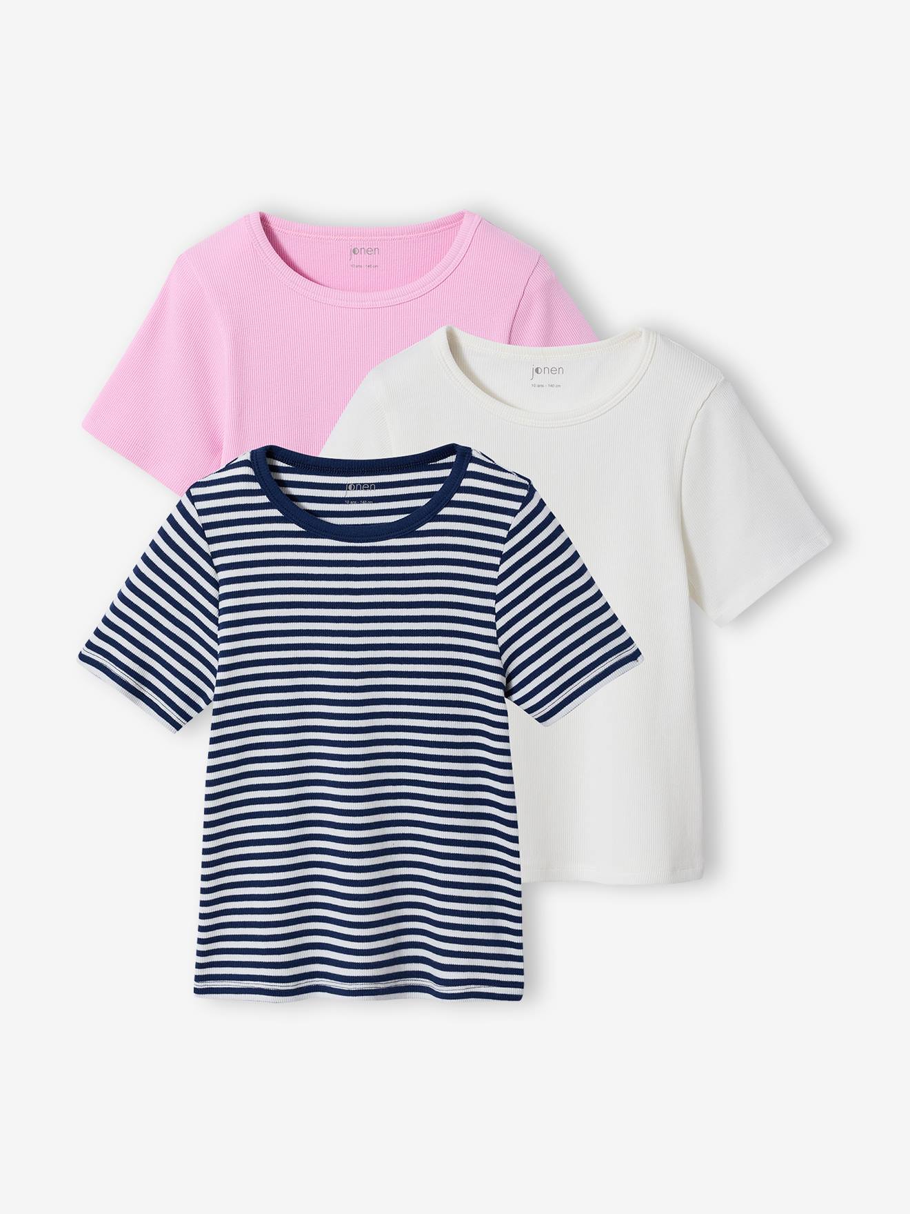 3er-Pack T-Shirts aus Ripp Mädchen JONEN