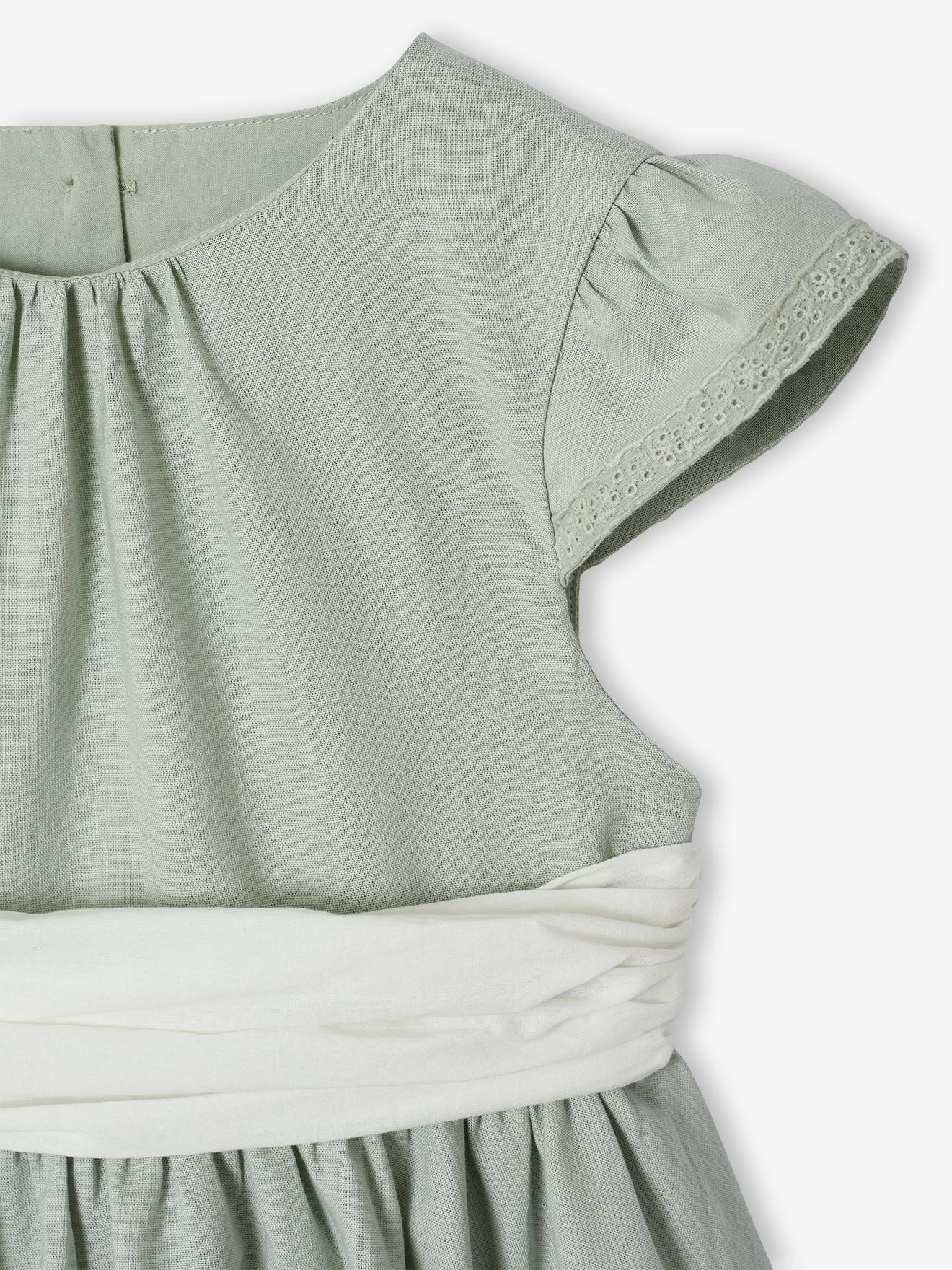 Thumbnail - Festliches Kleid mit Schleife Baumwoll-Leinen-Mix Mädchen salbei