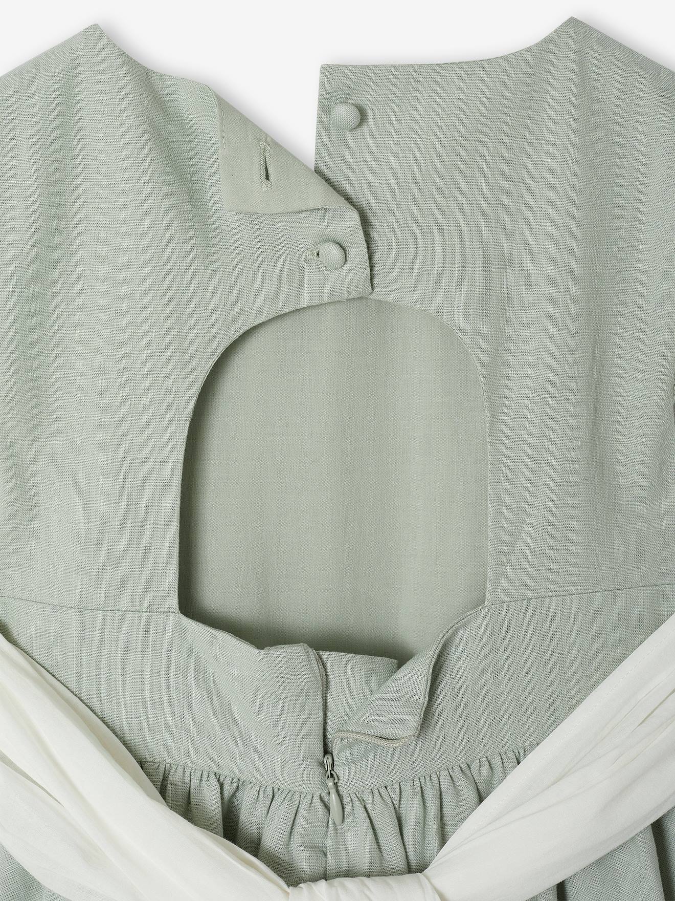 Thumbnail - Festliches Kleid mit Schleife Baumwoll-Leinen-Mix Mädchen salbei