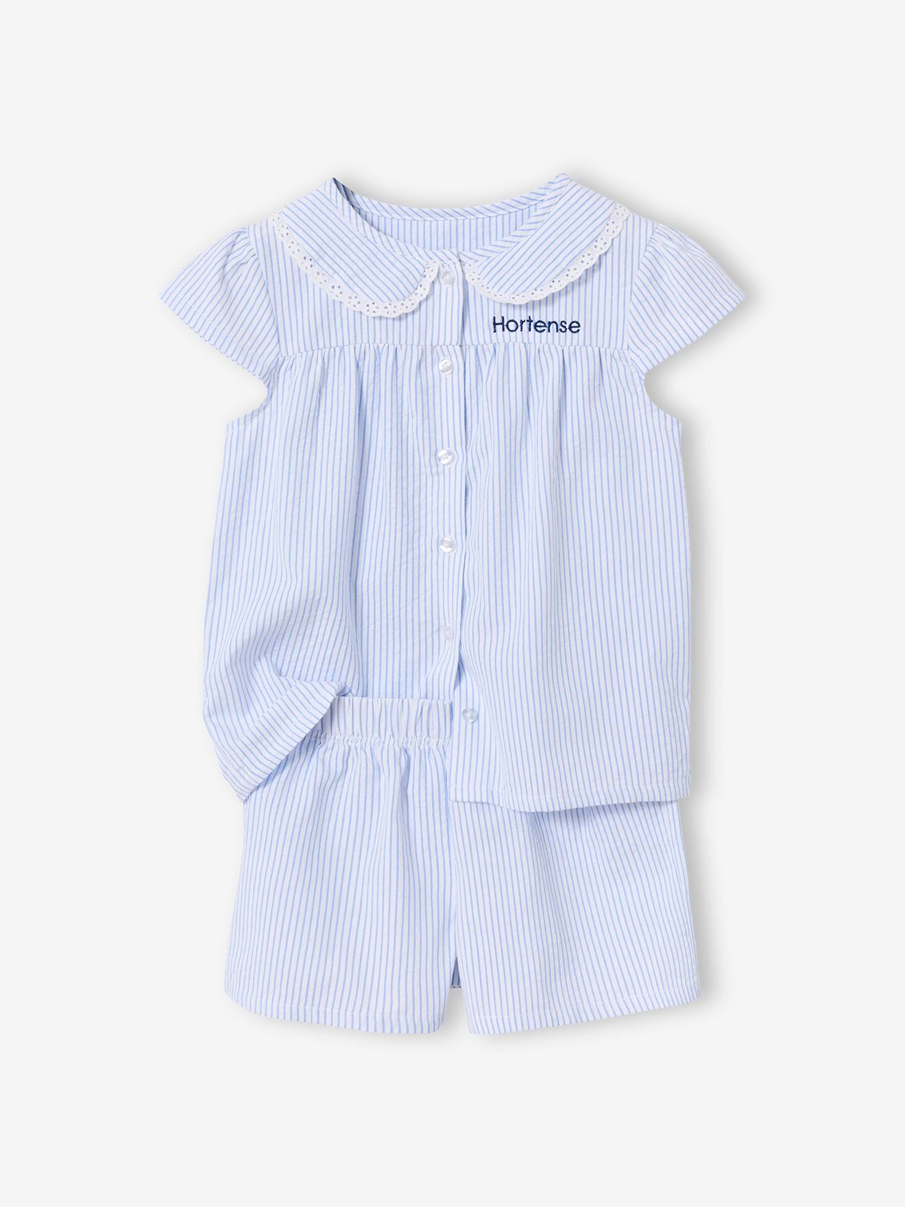 Thumbnail - Kurzer Schlafanzug mit Bubikragen für Mädchen