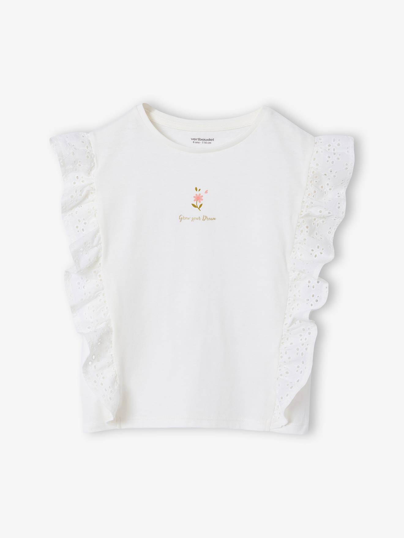 Mädchen T-Shirt mit Lochstickerei-Volants