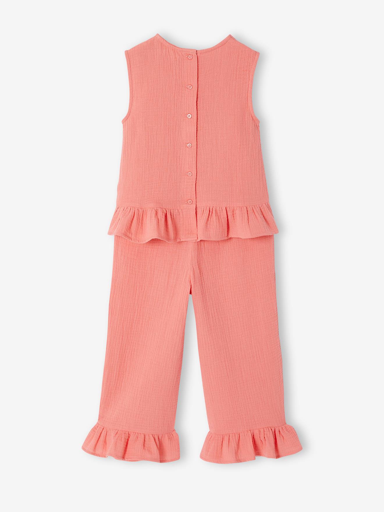 Thumbnail - Set aus ärmelloser Bluse und Hose mit Rüschen für Mädchen