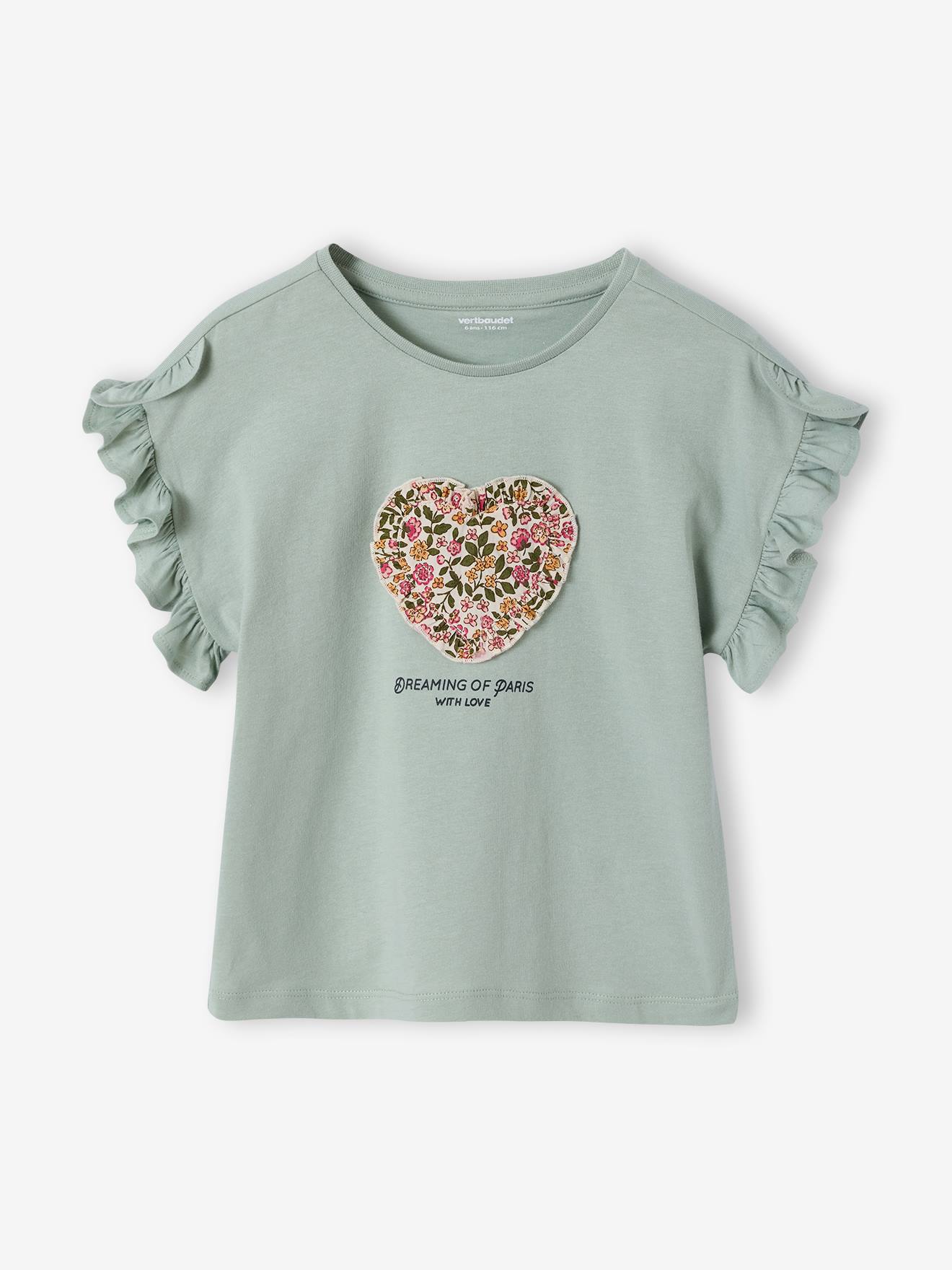Vertbaudet T-Shirt Mit Kurzen Volantärmeln Mädchen Salbei Salbeigrün 146/152