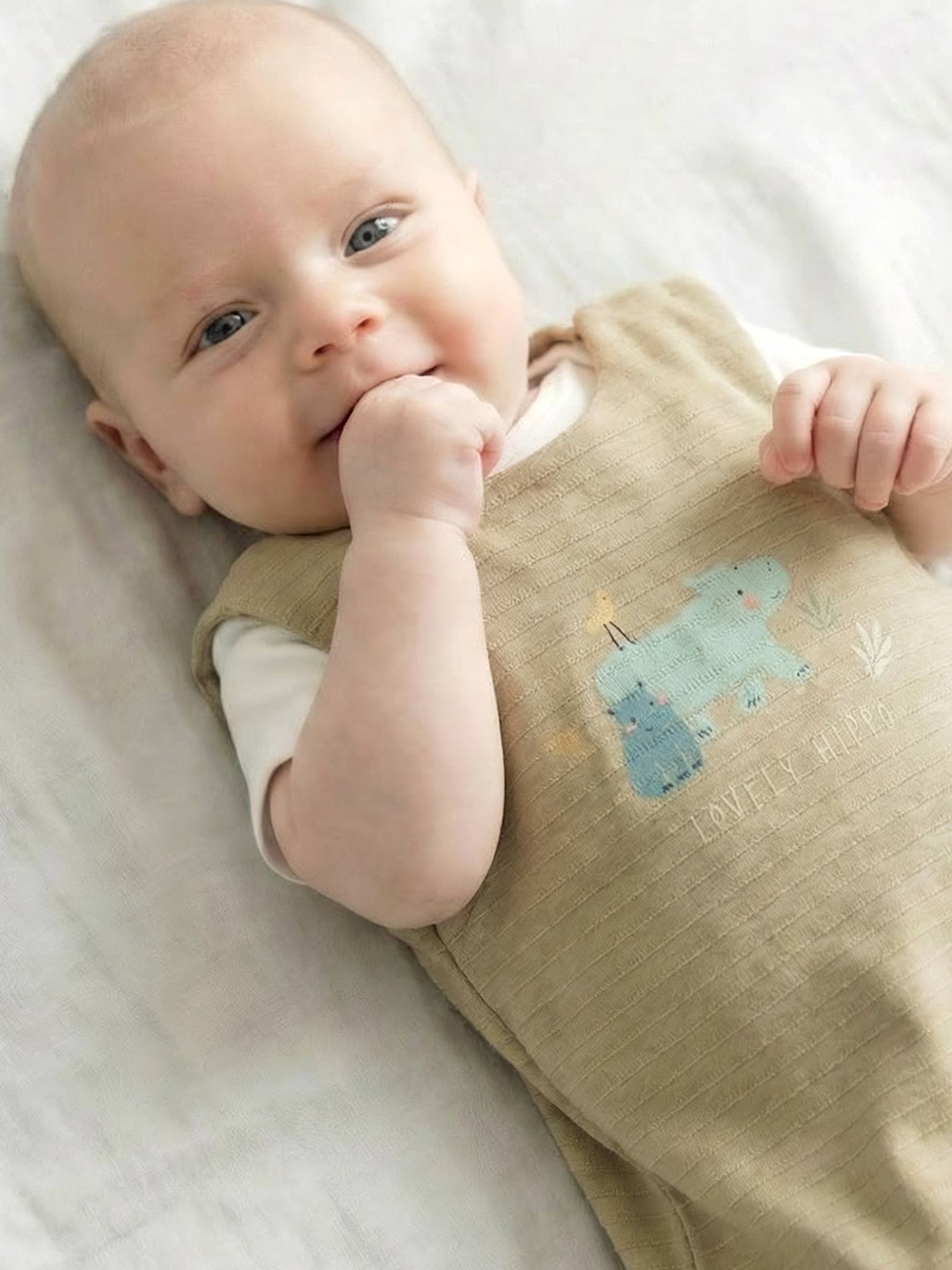 Ärmelloser Baby Schlafsack mit Nilpferd BAYOU TOG 2,5, Recycling-Wattierung grün Gr. 68 cm von vertbaudet