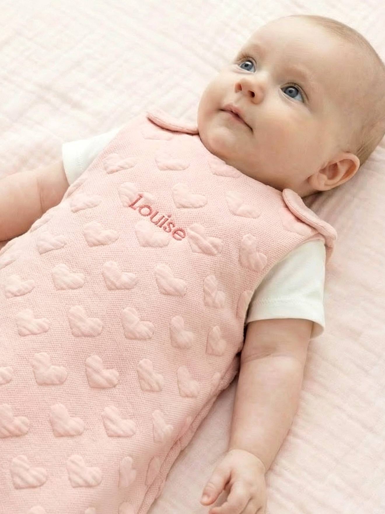 Ärmelloser Baby Schlafsack JACQUARD TOG 2,5 personalisierbar rosa Gr. 104 cm von vertbaudet