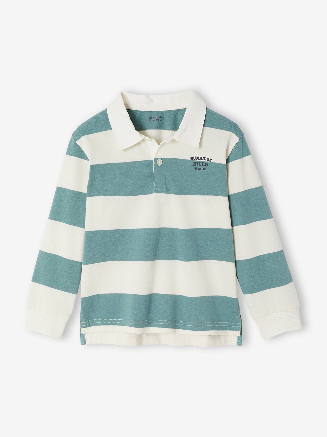 Gestreiftes Jungen Poloshirt mit Kontrast-Kragen aqua Gr. 128 von vertbaudet