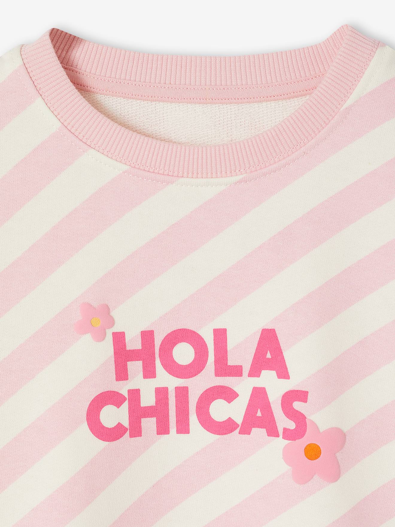 Thumbnail - Gestreiftes Sweatshirt mit Schrift HOLA CHICAS Mädchen