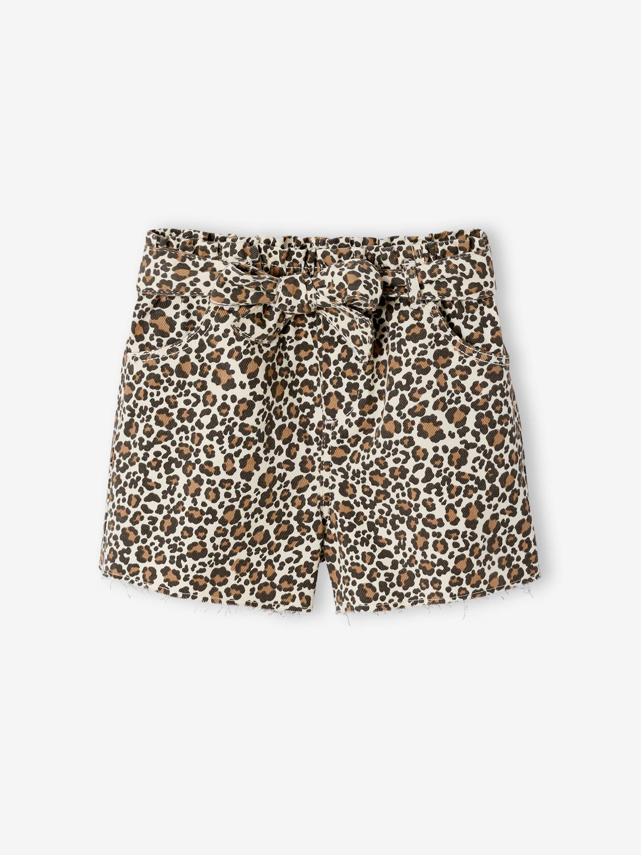 Twill-Shorts mit Bindegürtel & leicht ausgefranstem Beinabschluss Mädchen vanille leo Gr. 140 von vertbaudet