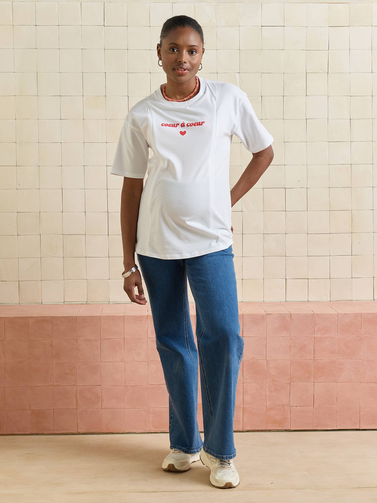 T-Shirt mit Stillöffnungen Schwangerschaft & Stillzeit COEUR, Bio-Baumwolle weiß Gr. 40/42 von vertbaudet