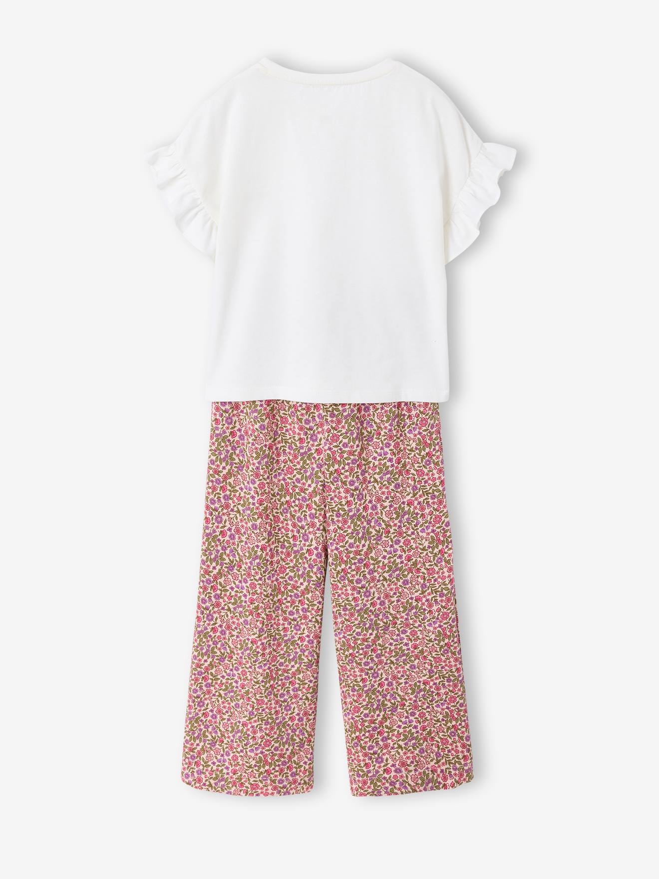 Thumbnail - Set aus T-Shirt mit Rüschen und Hose mit Blumenprint Mädchen