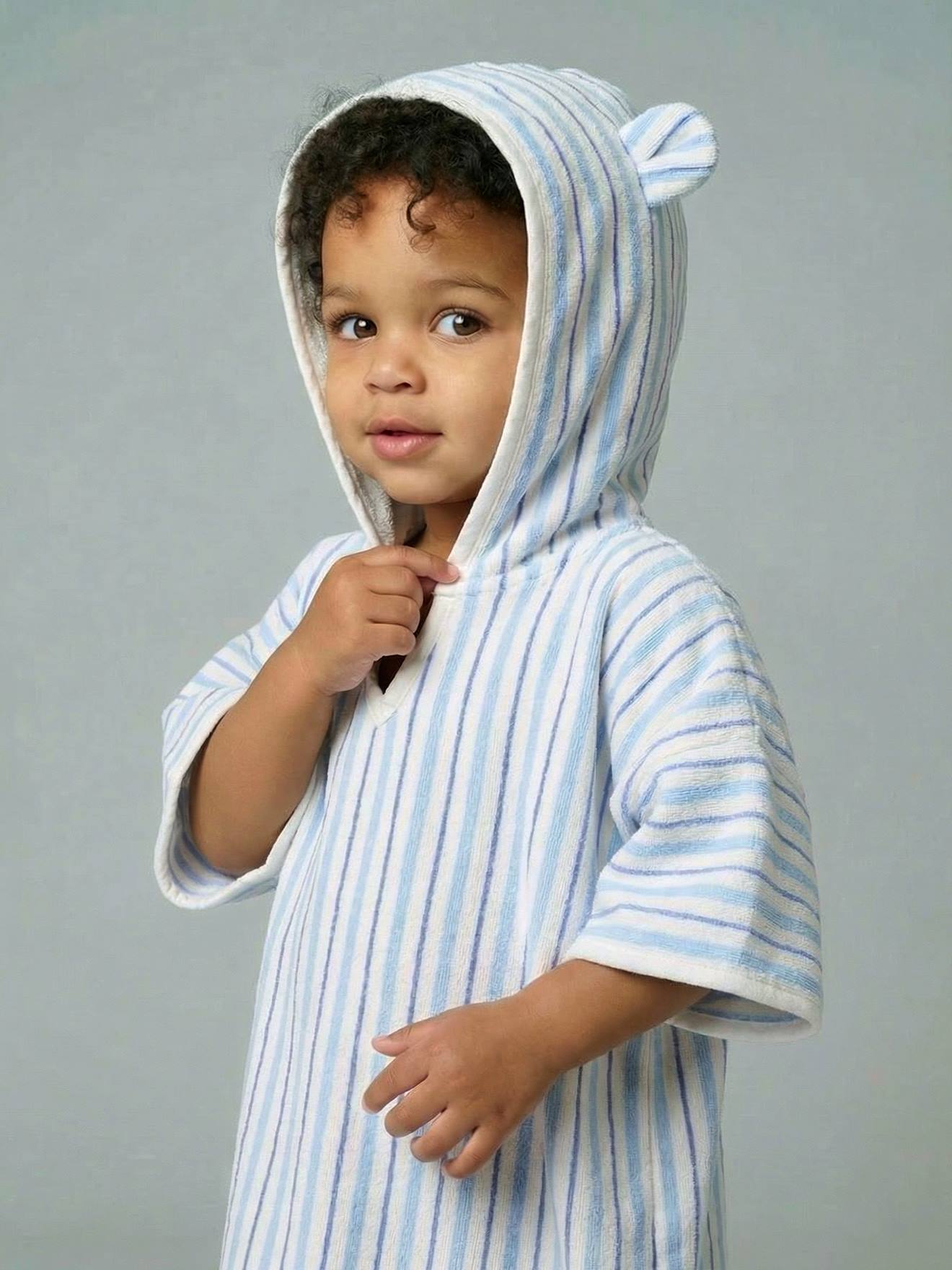 Badeponcho mit Recycling-Baumwolle Baby TIERE, personalisierbar blau Gr. 86/98 von vertbaudet