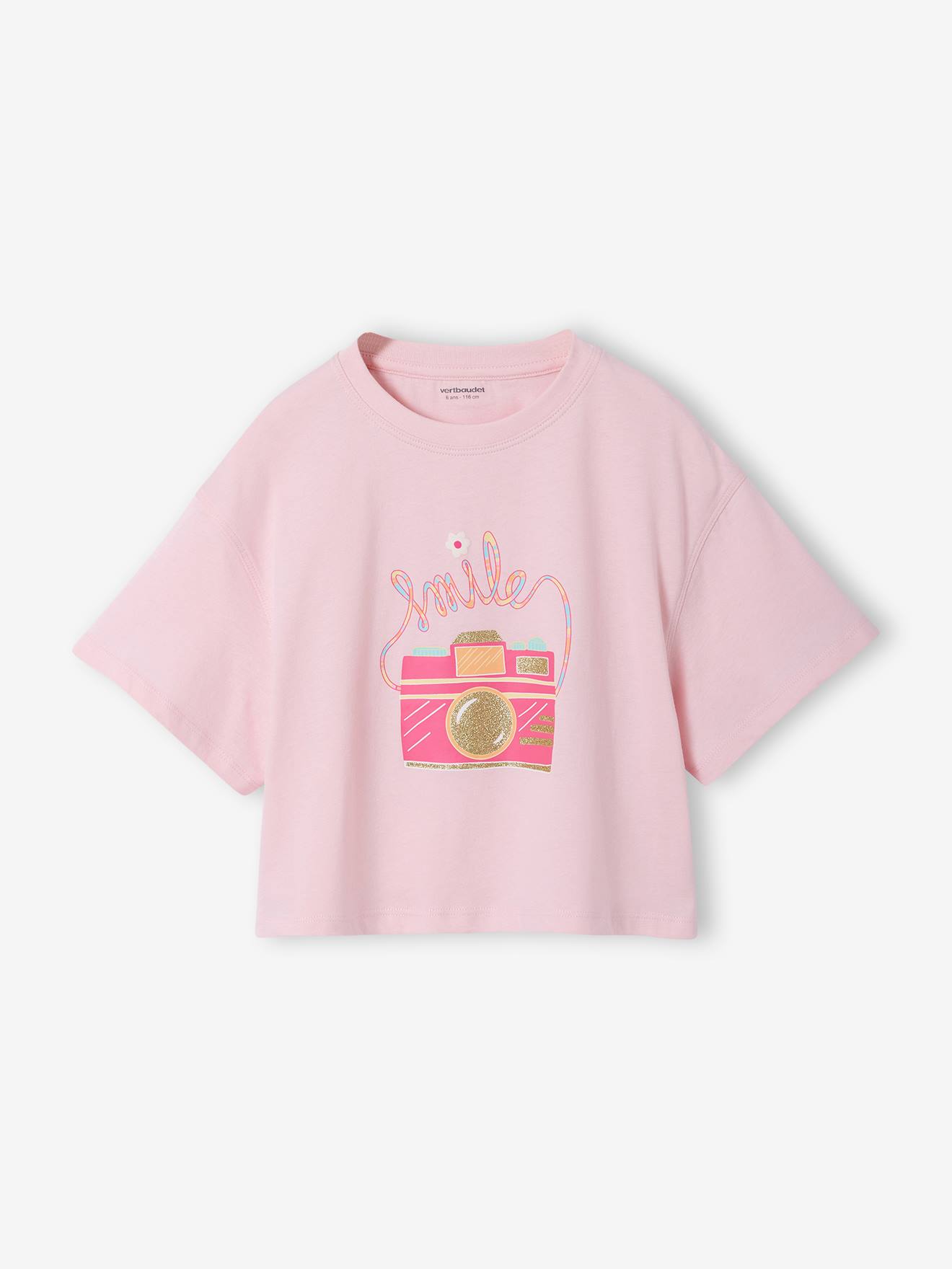 Mädchen T-Shirt in Cropped-Länge pudrig rosa Gr. 116 von vertbaudet