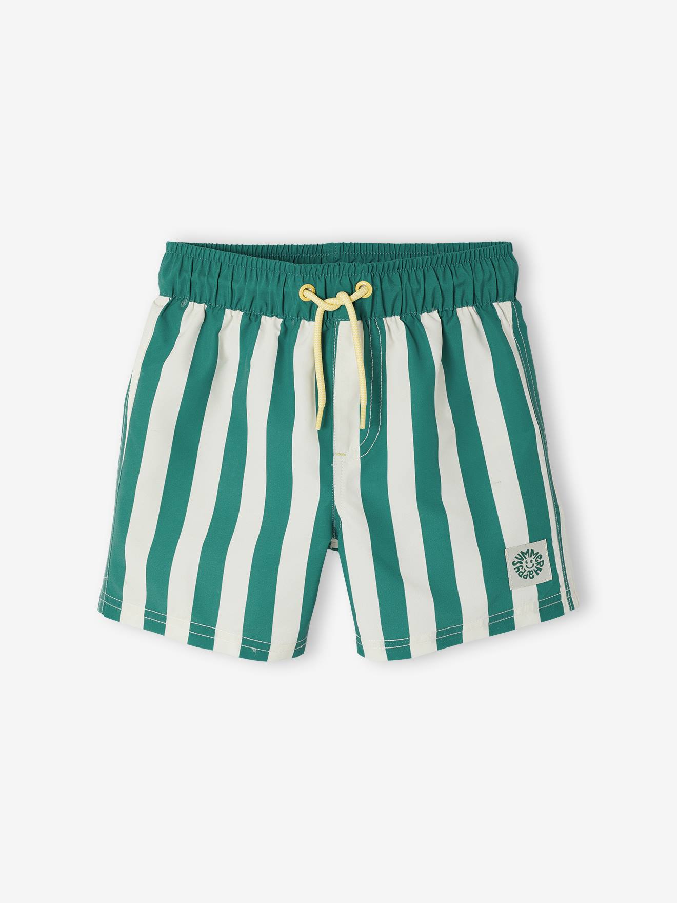 Gestreifte Jungen Badeshorts grün Gr. 128 von vertbaudet